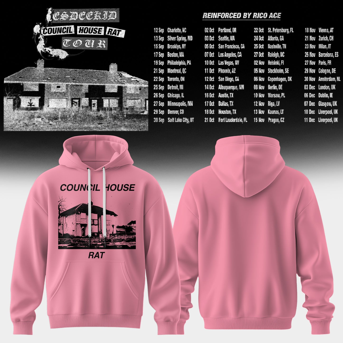 Council House Rat Tour Vintage Graphic Hoodie
