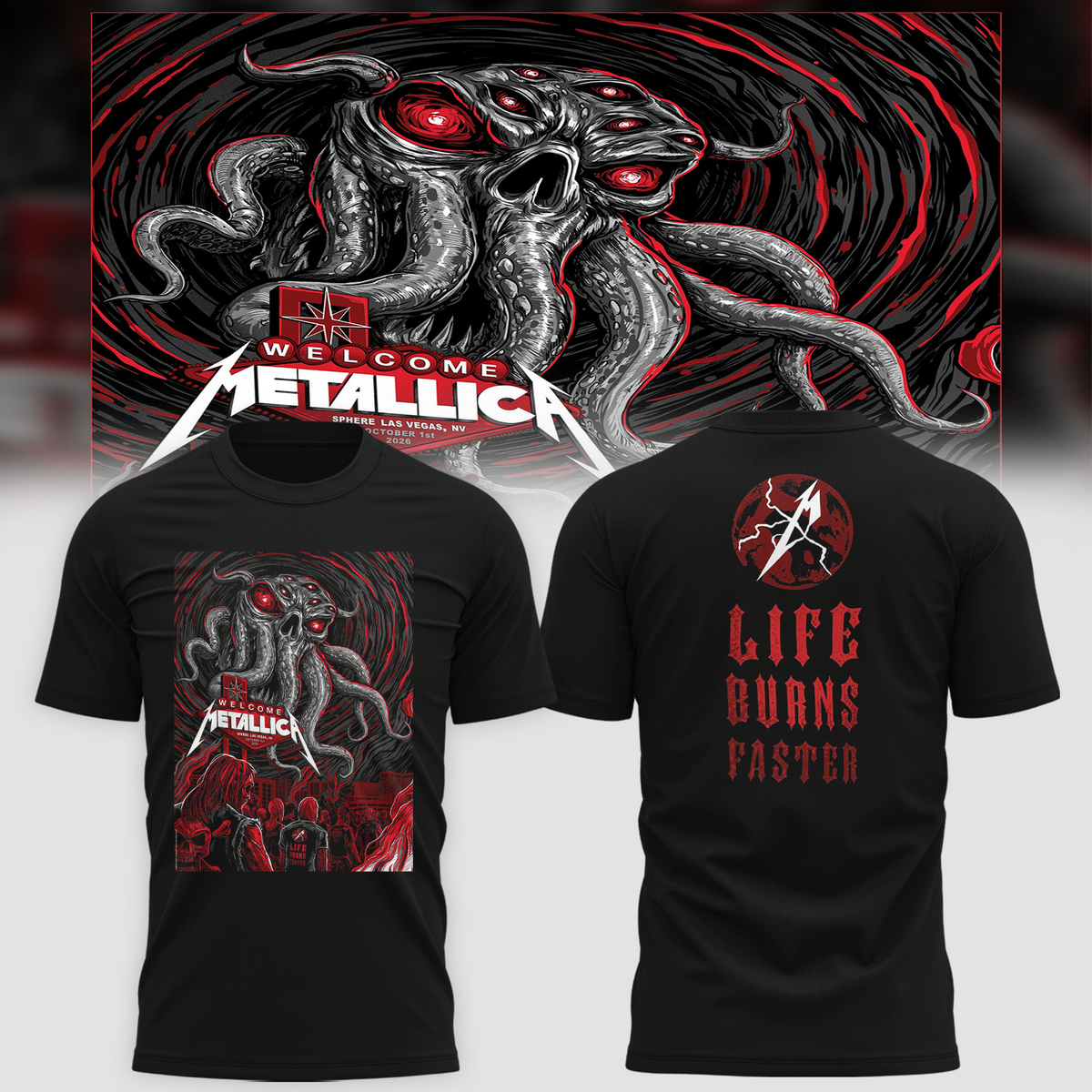 MTLC Life Burns Faster Las Vegas 2026 Night 1 Venue Poster Live At Sphere October 1 2026 Ktulu Art Unisex T-Shirt