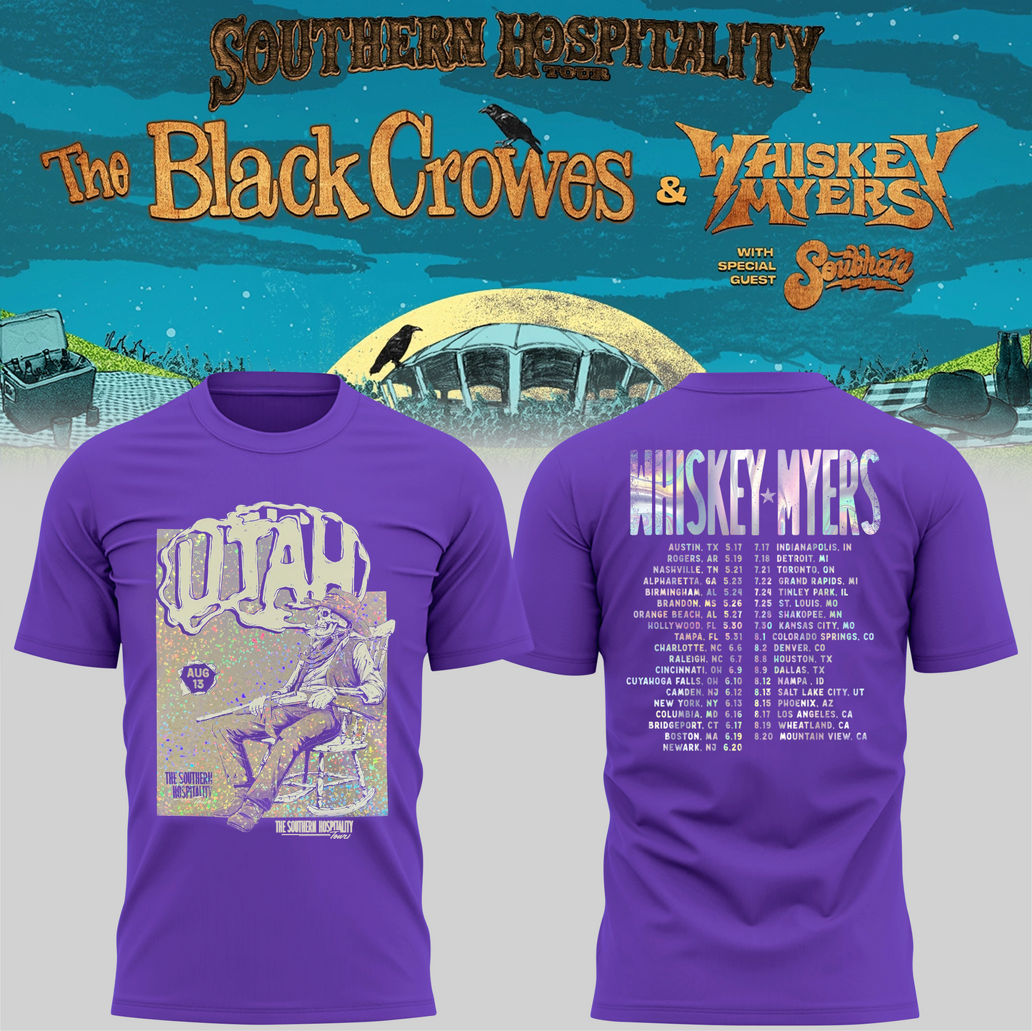 Limited Edition Whiskey Myers Southern Hospitality Tour In Utah T-Shirt 2