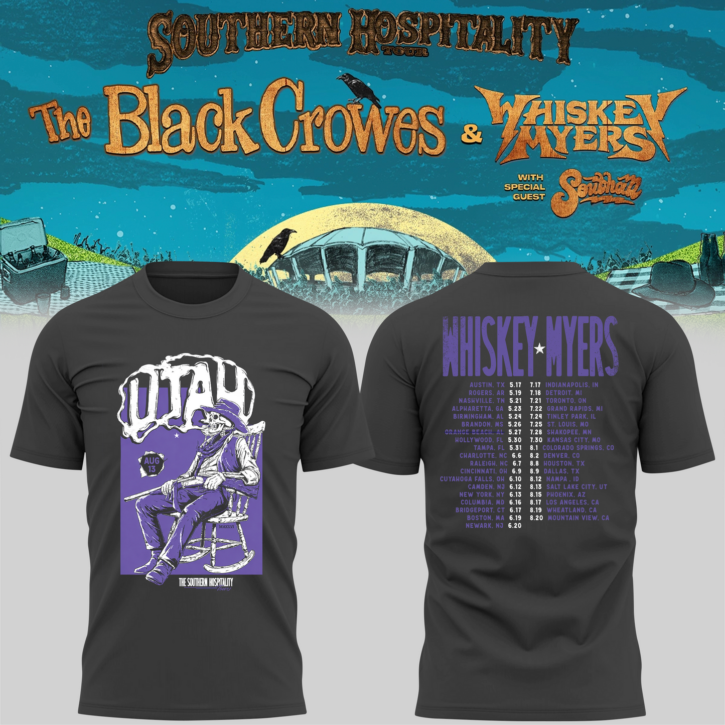 Limited Edition Whiskey Myers Southern Hospitality Tour In Utah T-Shirt 1