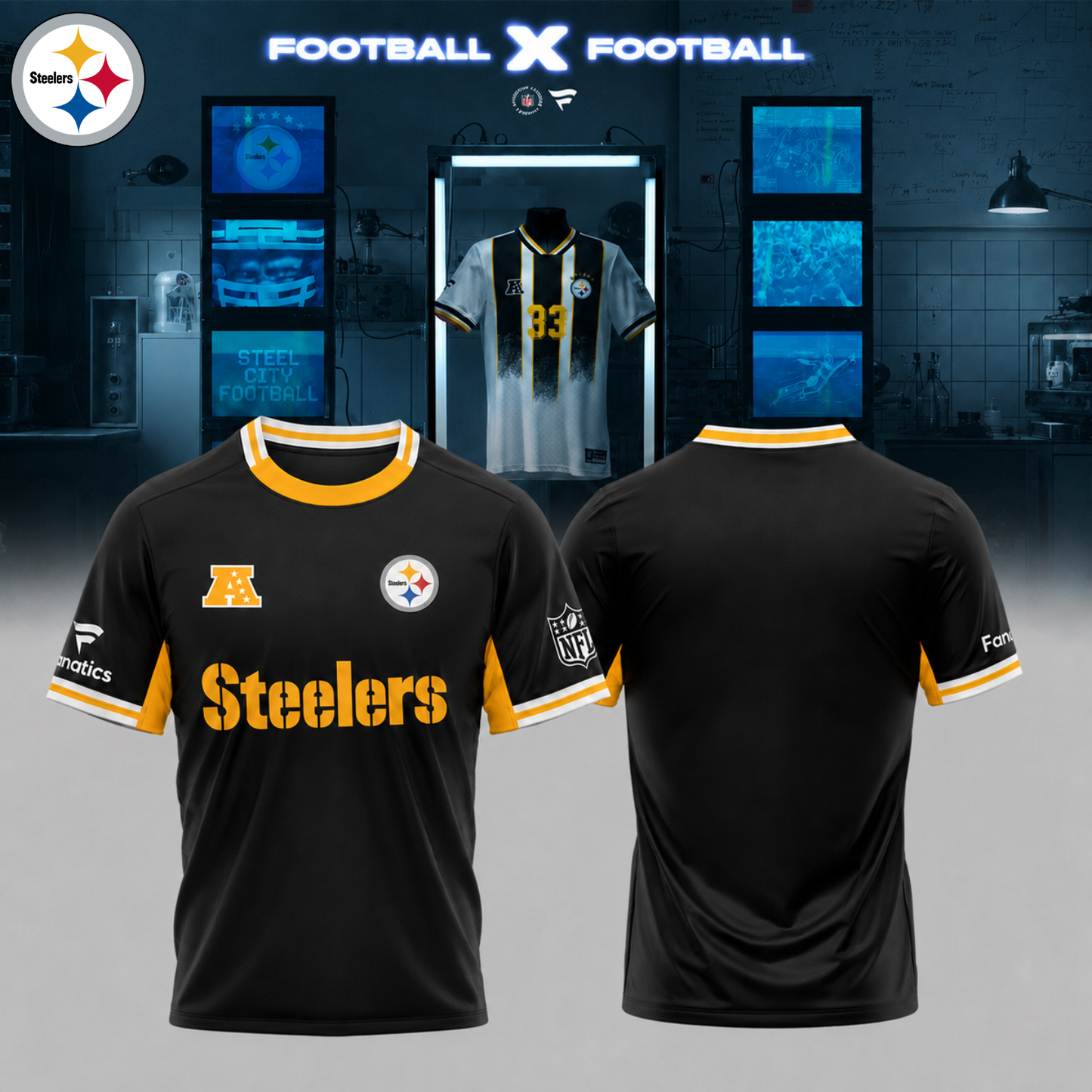 ,Pittsburgh Steelers Football x Football Collared Fan Top – Shirt