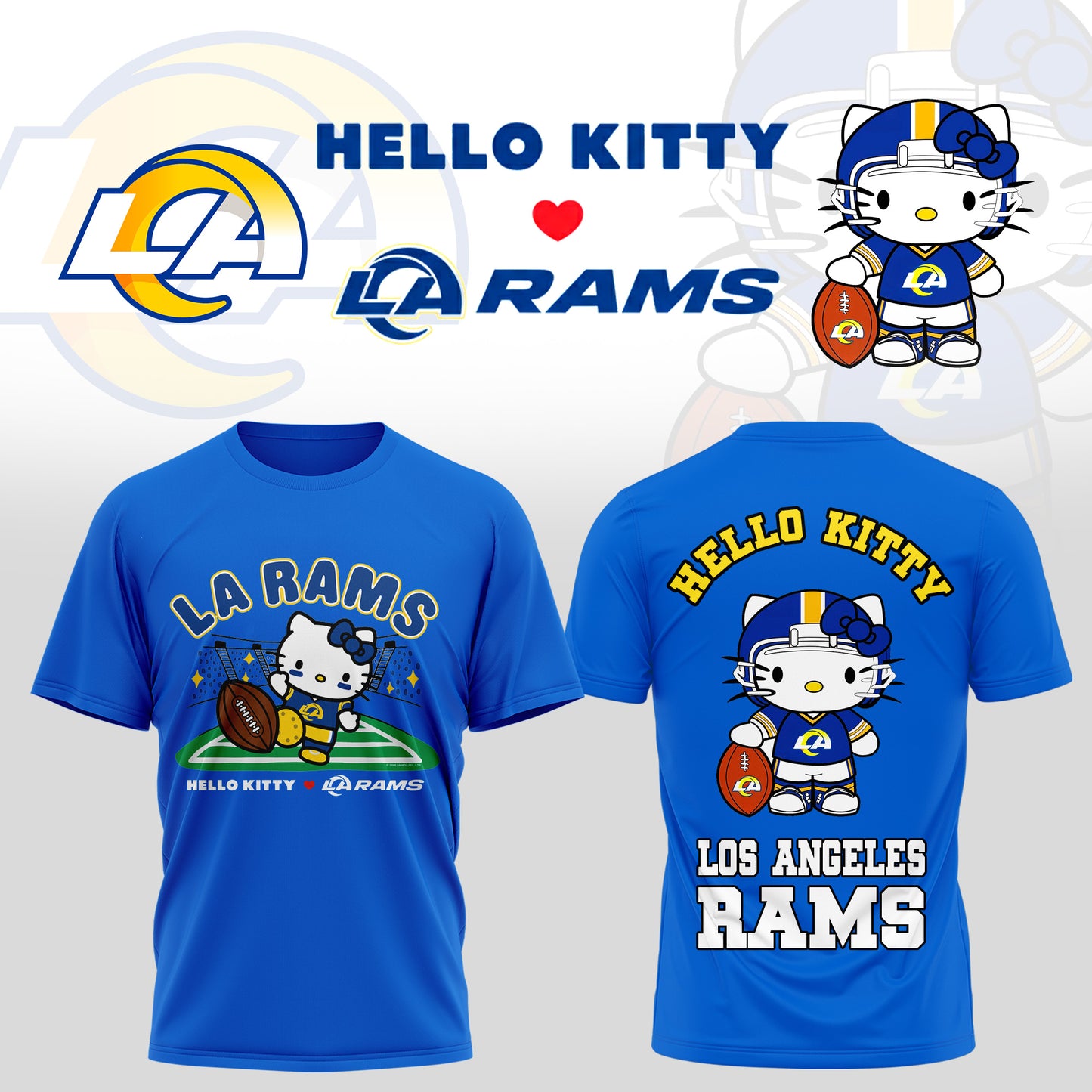 Hello Kitty ❤️ LA Rams – Cute Meets Game Day Style Tshirt