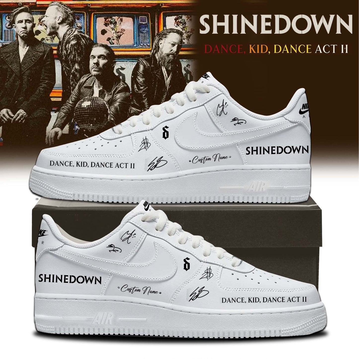 ,,SHINEDOWN “Dance Kid Dance Act II World Tour” 2026 Signed – Shoes 1-6