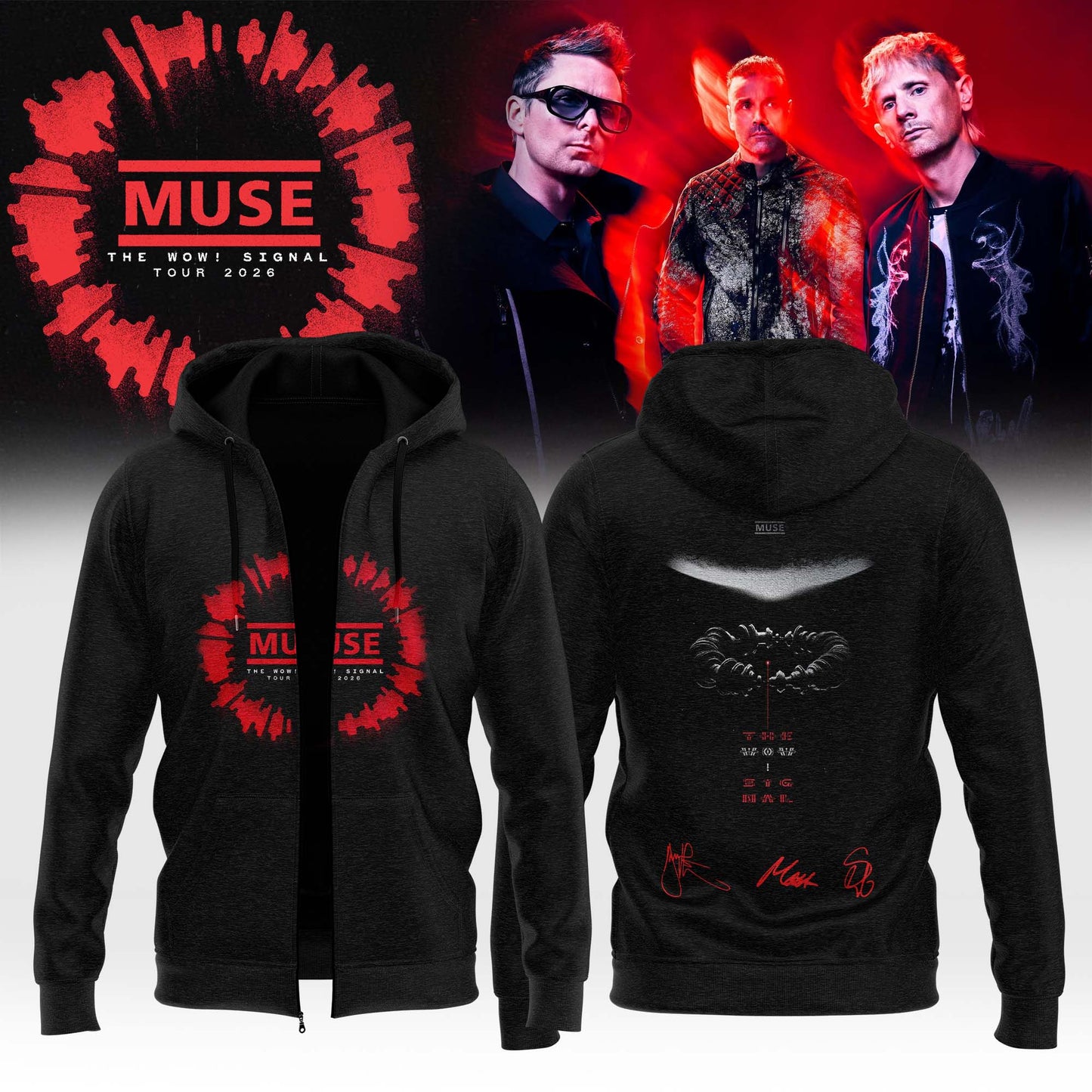 ,,,Muse The Wow! Signal Tour 2026 Limited Edition Signature – Zip Hoodie