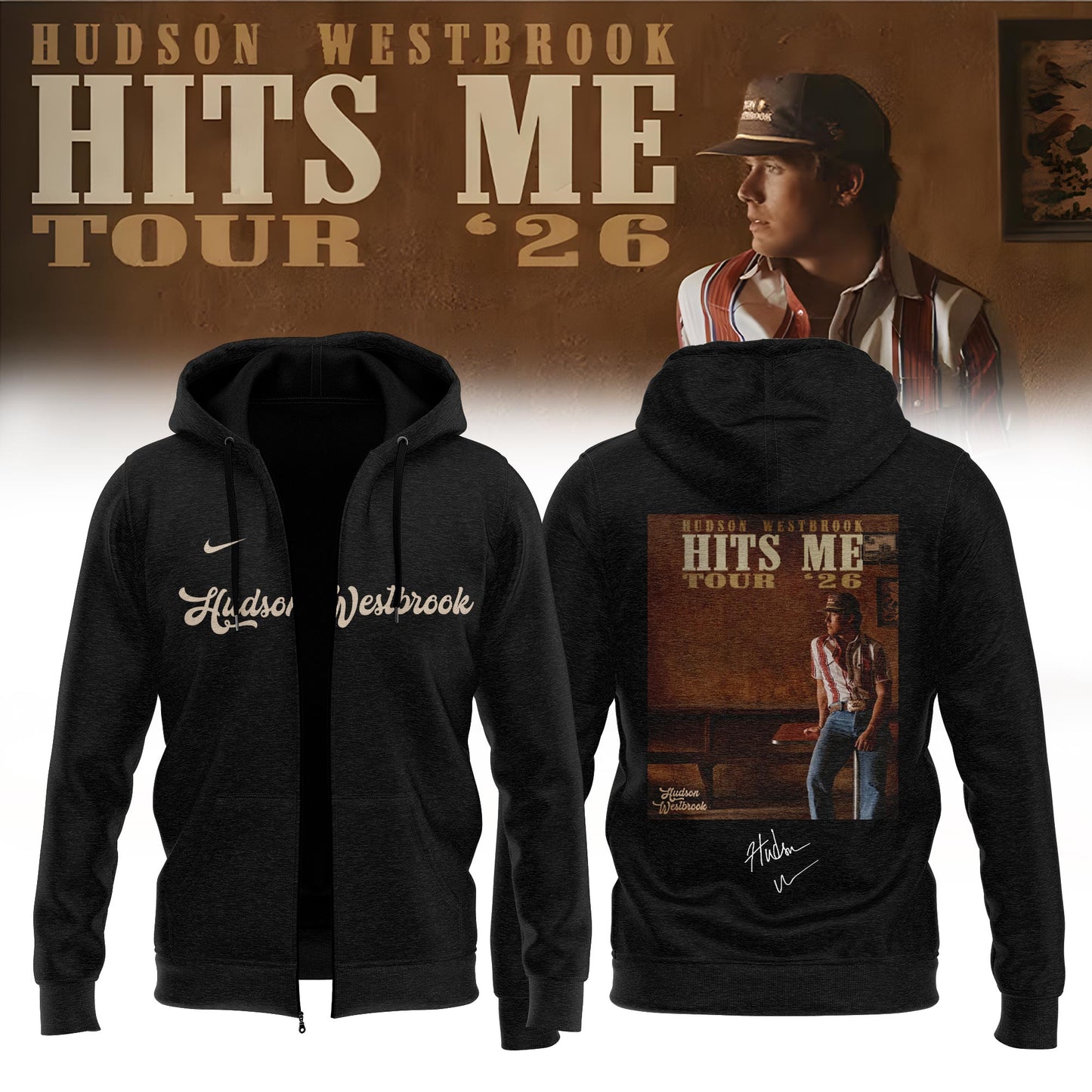 ,,,Hudson Westbrook ”Hits Me Tour 2026” Signature – Zip Hoodie