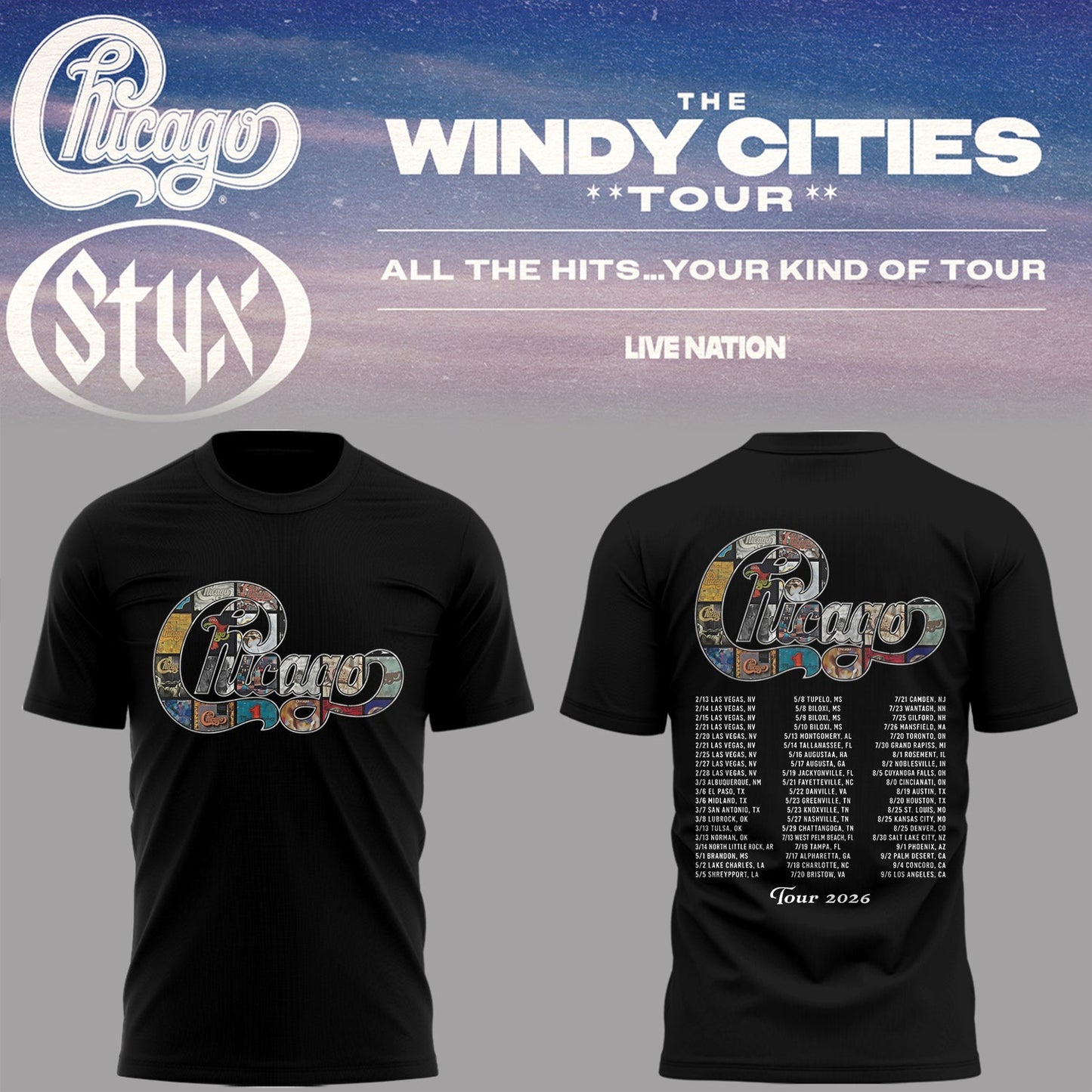 Limited Edition The Windy Cities Tour – All The Hits… Your Kind of Tour Shirt