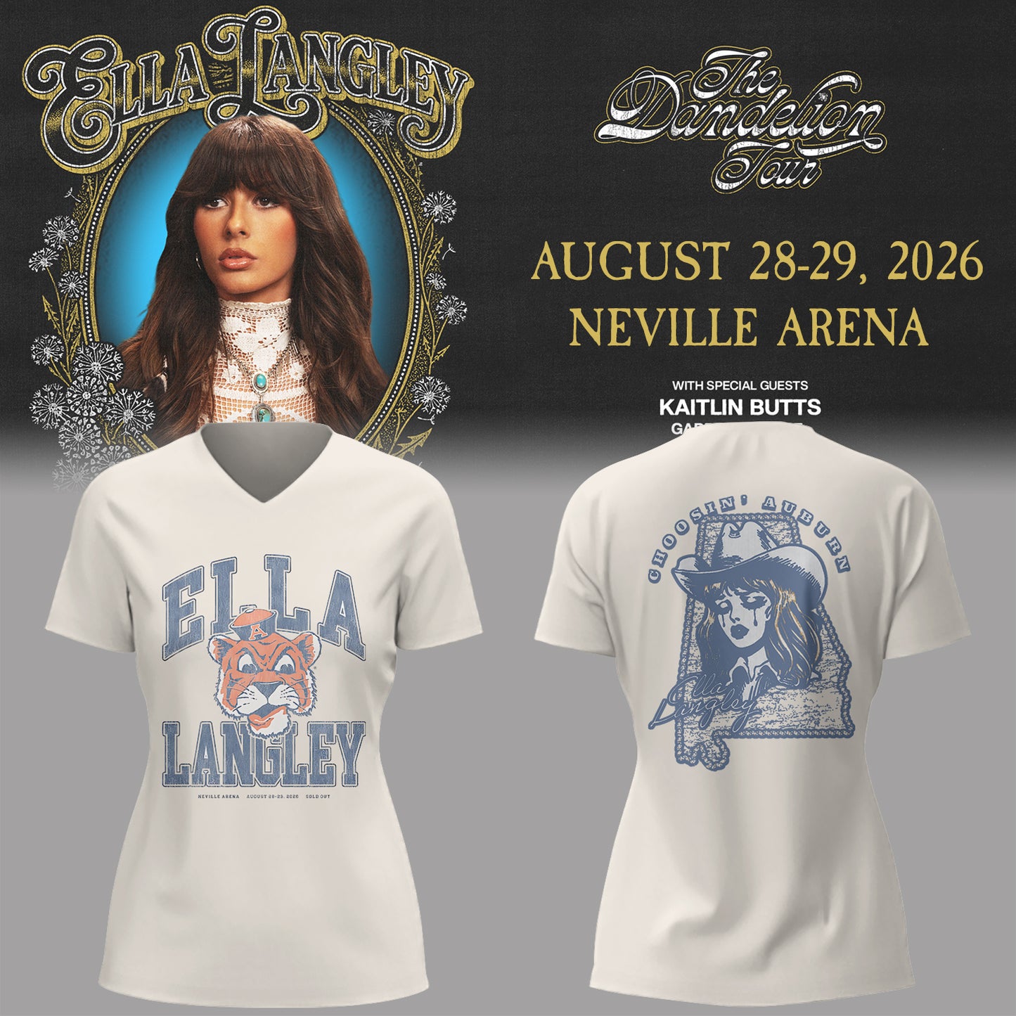 E.Langley “The Dandelion Tour” in Auburn,AL V-neck TShirt