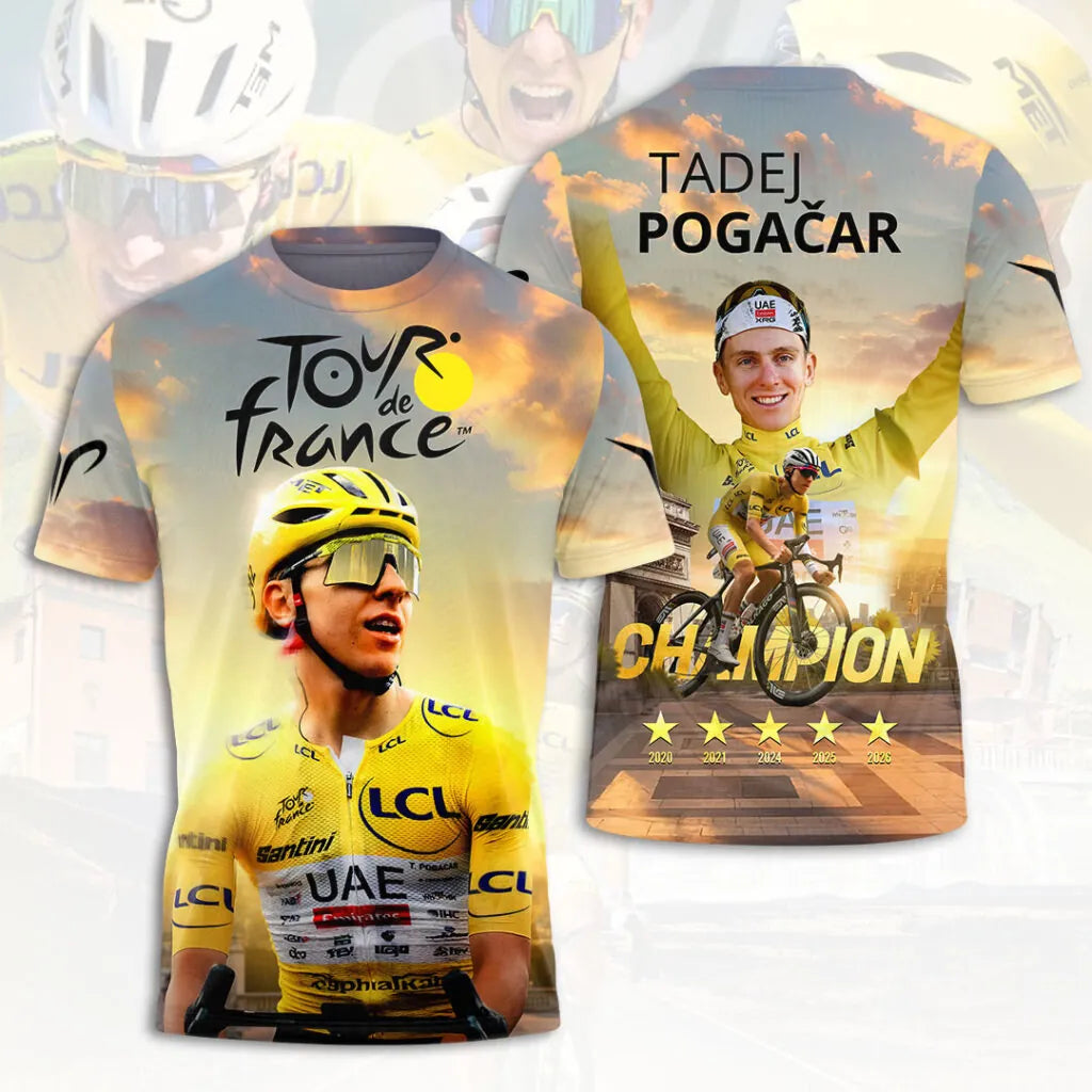 Limited Editon Tadej Pogacar 2026 5X Tour de France Winner Shirt