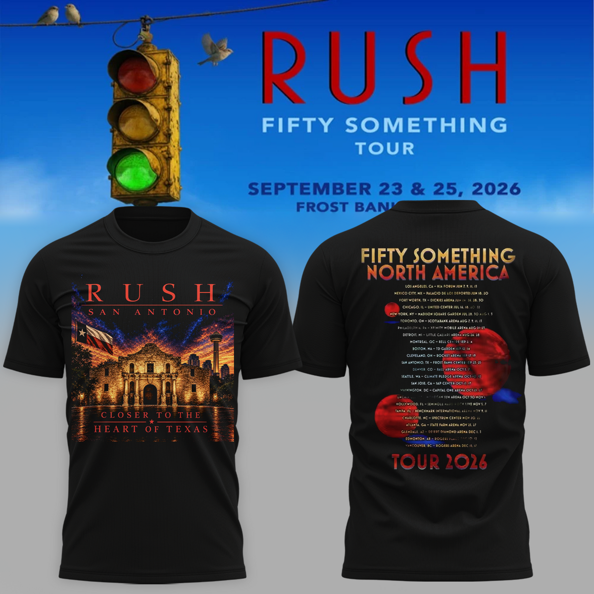 RUSH San Antonio Texas 2026 Fifty Something Tour T-Shirt