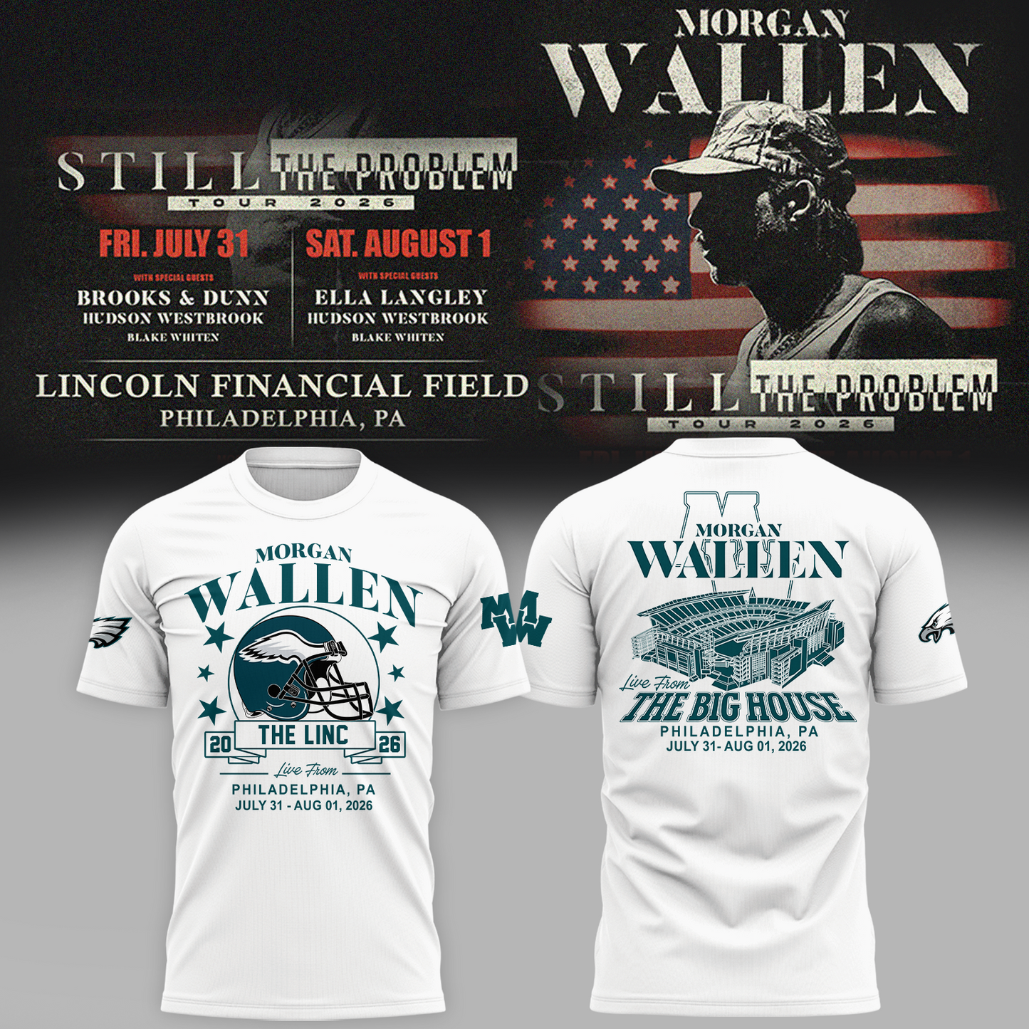 Exclusive Morgan Wallen x Philadelphia Eagles - Still The Problem Tour 2026 T-Shirt