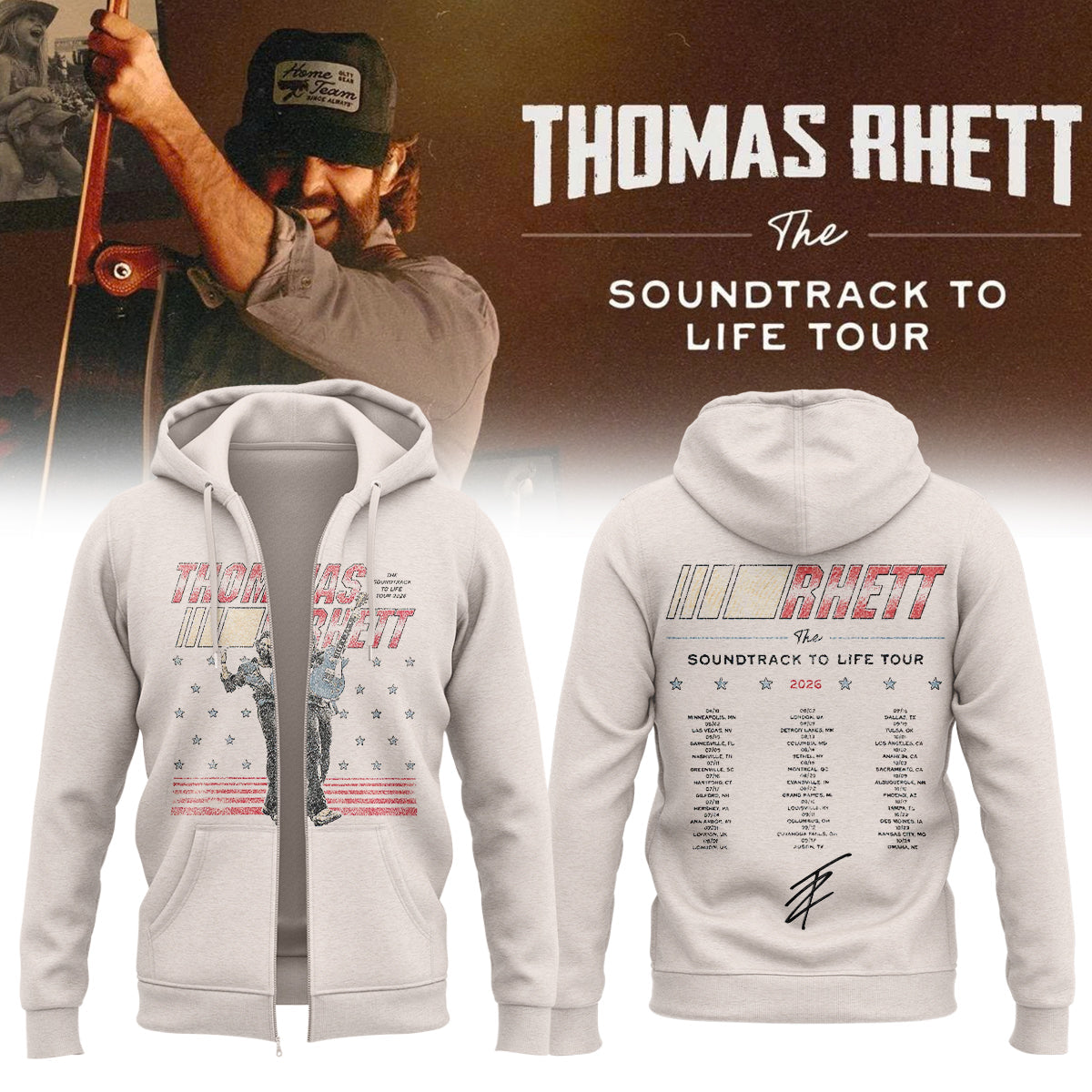 ,..Thomas Rhett ”The Soundtrack to Life Tour” Limited Edition Signature – Zip Hoodie