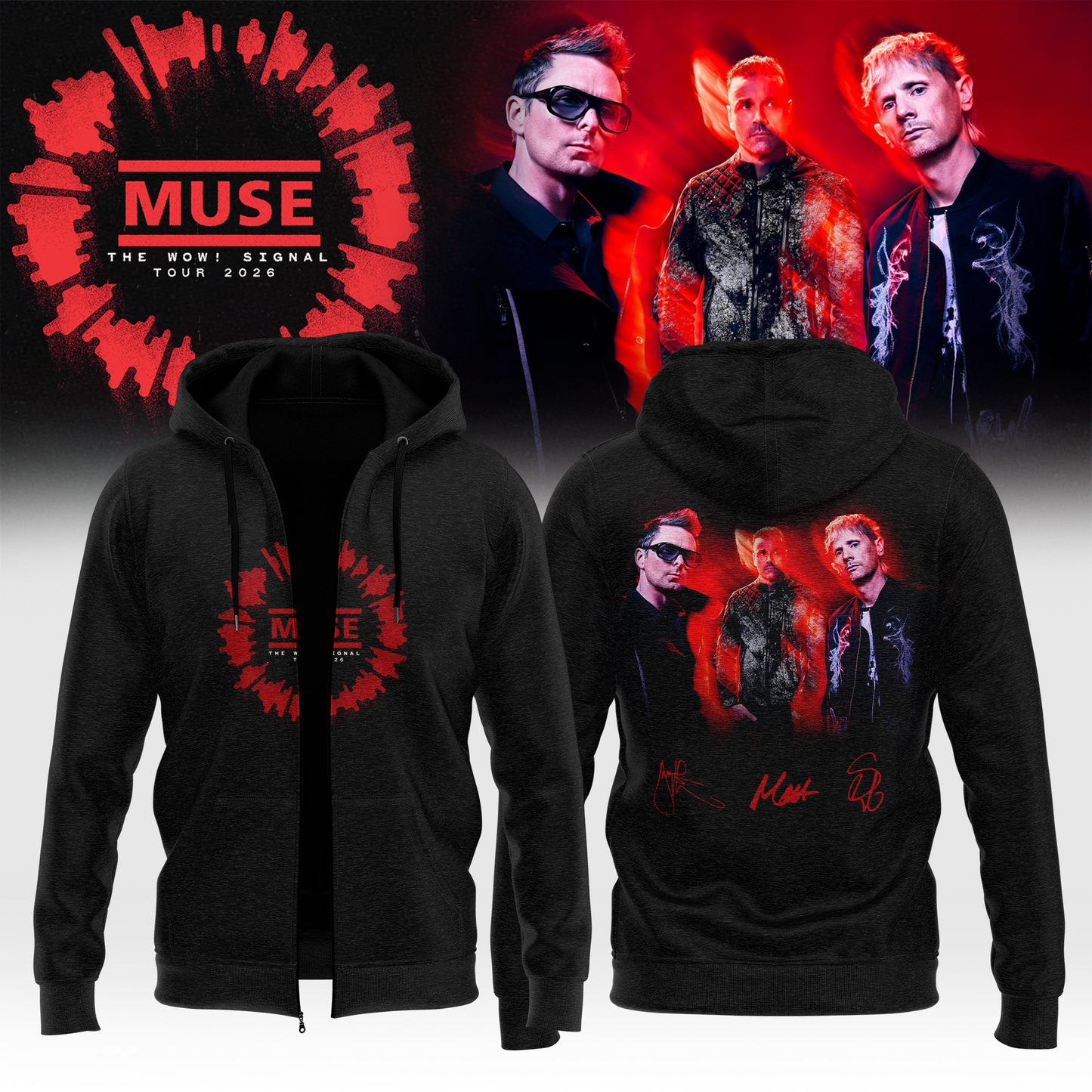 ,,,Muse The Wow! Signal Tour 2026 Limited Edition Signature – Zip Hoodie