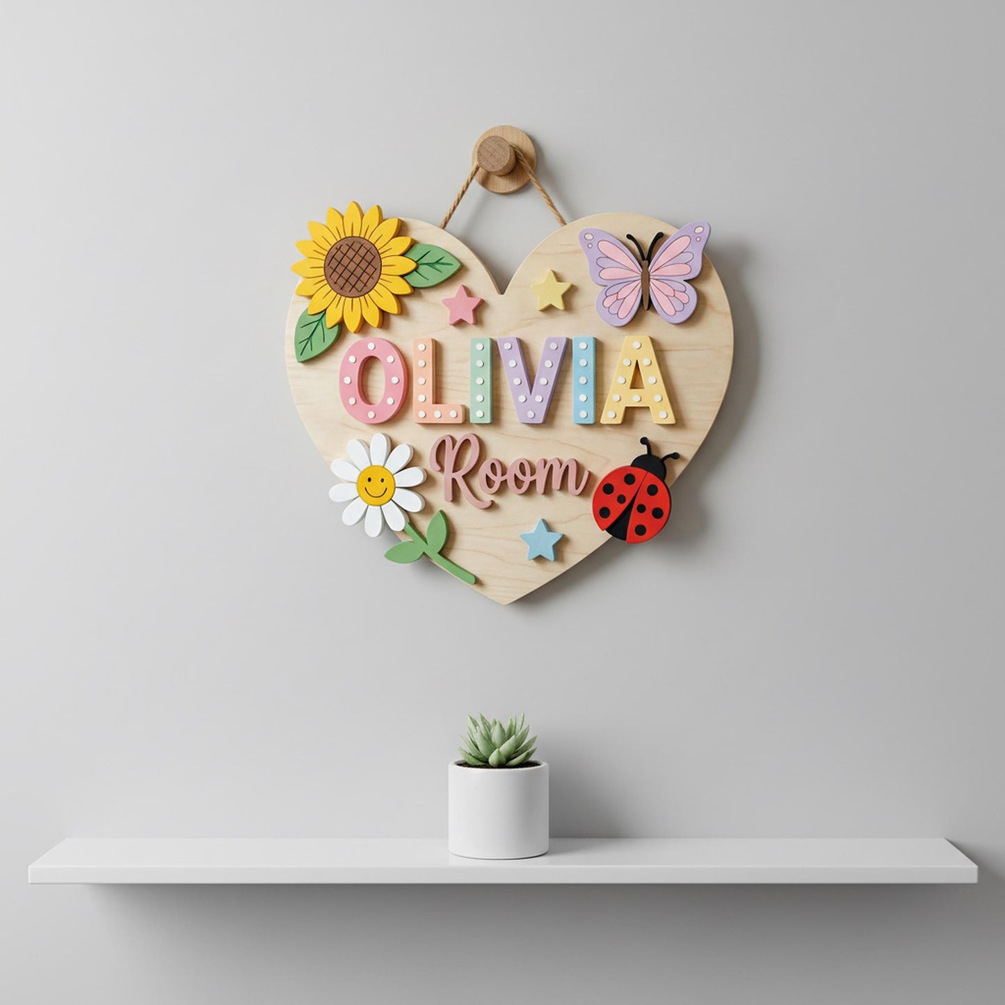 Custom Heart Nursery Name Sign 3D, Personalized Butterfly Baby Girl Room Wall Decor, Baby Girl Bedroom Door Hanger Plaque, Baby Shower Gift