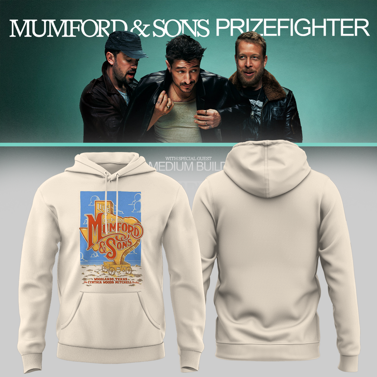 Mumford And Sons The Woodlands TX Event Poster At The Cynthia Woods Mitchell Pavilion In The Woodlands TX On October 1 2026 Hoodie