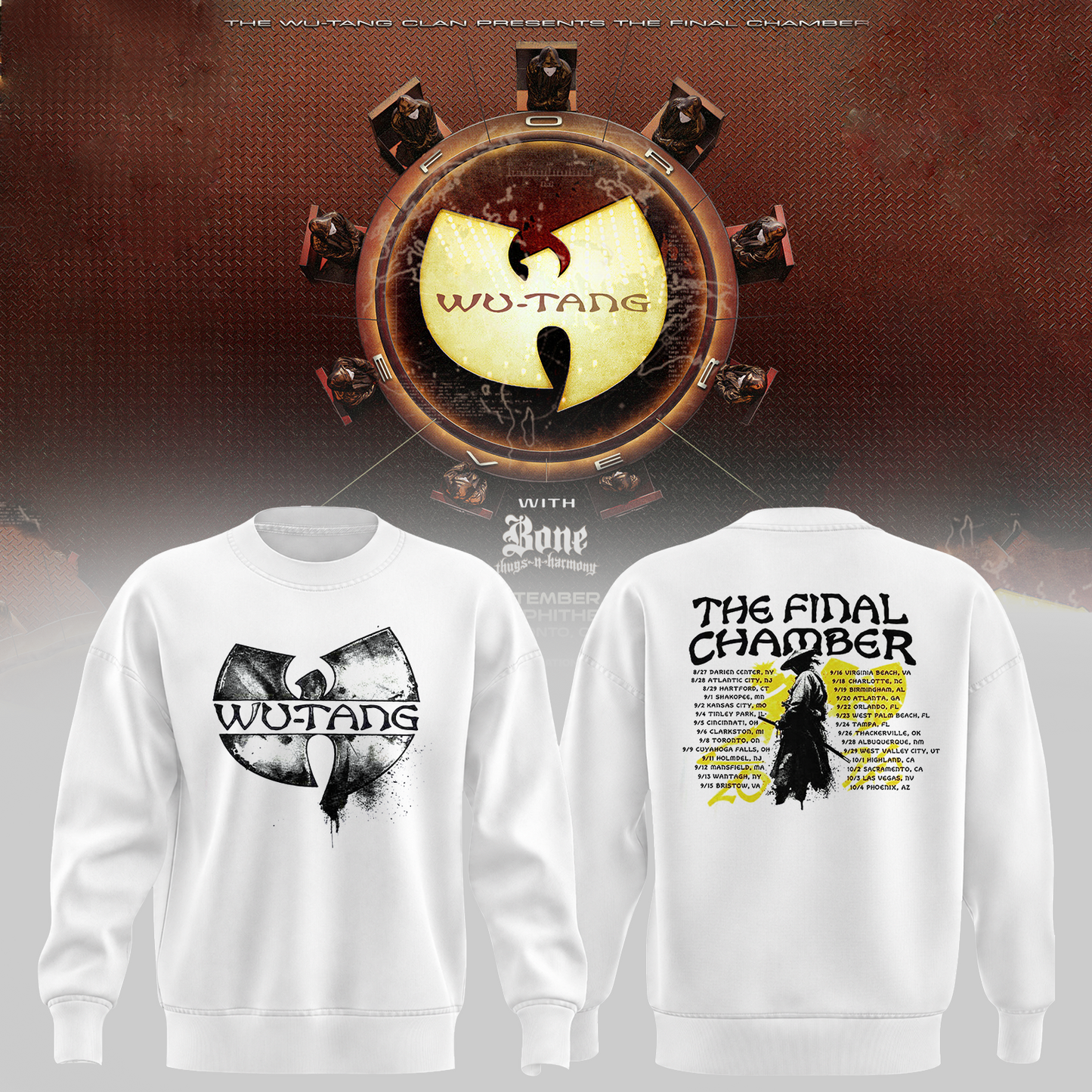 Wu-Tang Clan The Final Chamber 2026 North America Tour Merch The Samurai White Sweatshirt