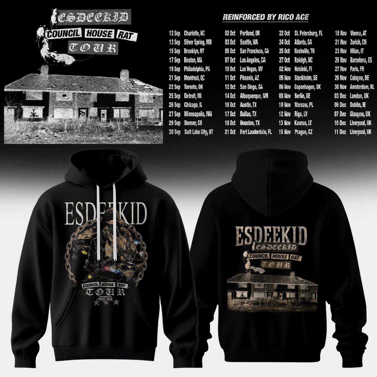 Council House Rat Tour Vintage Graphic Hoodie