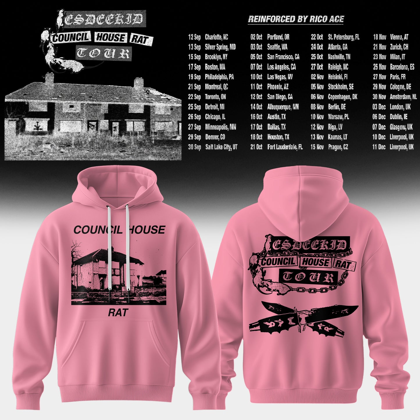 Council House Rat Tour Vintage Graphic Hoodie