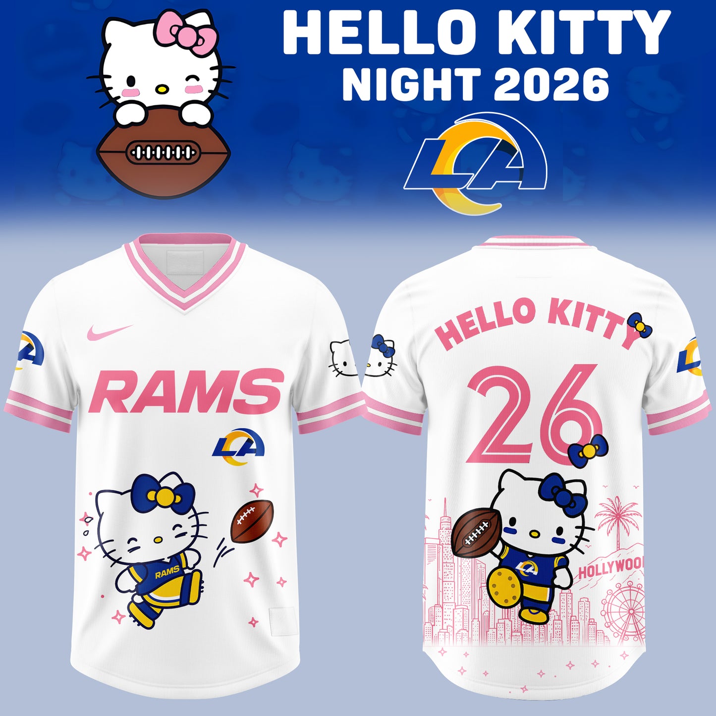 Hello Kitty ❤️ LA Rams – Cute Meets Game Day Style Football Jersey