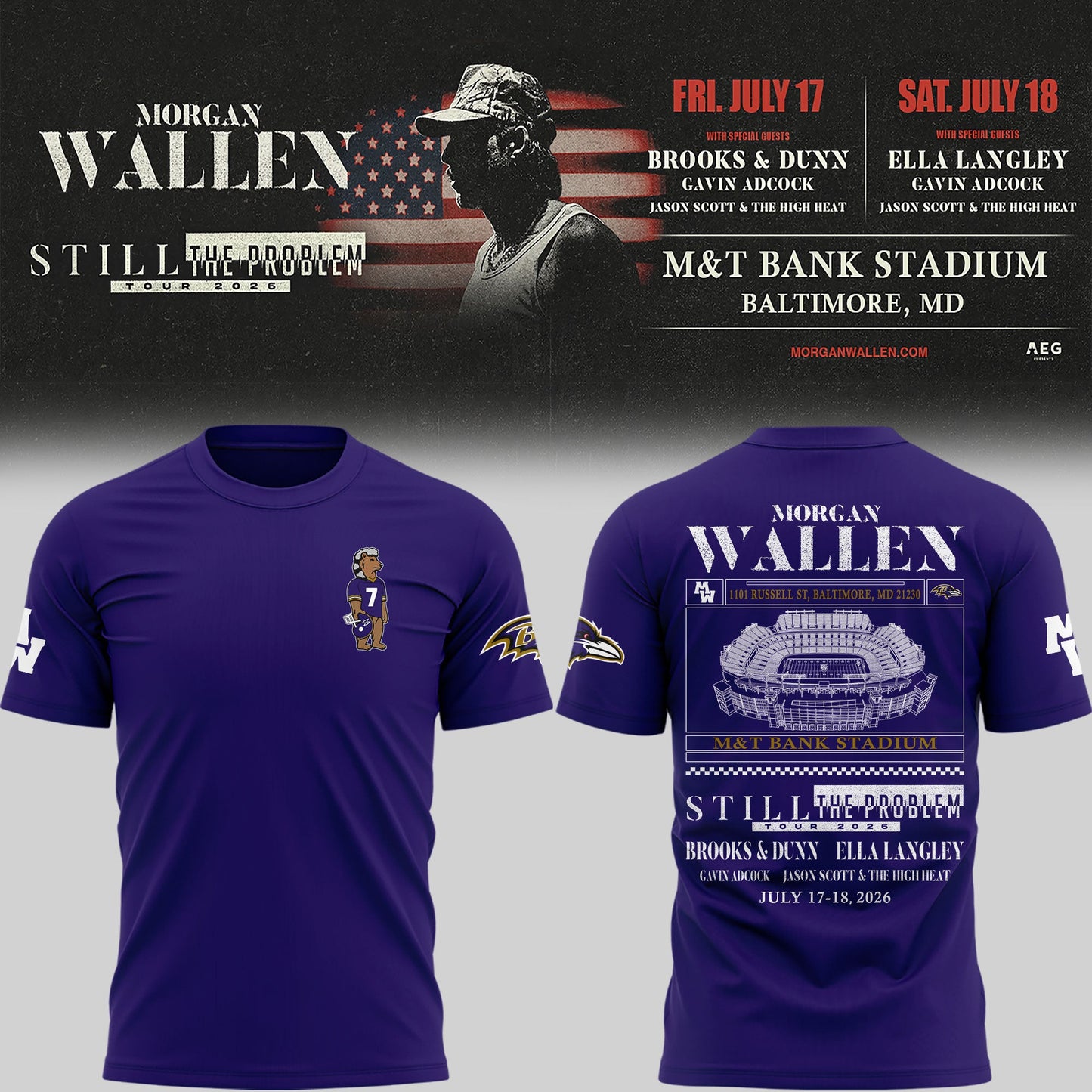 Special New Edition Baltimore Ravens x Morgan Wallen Tshirt 2026