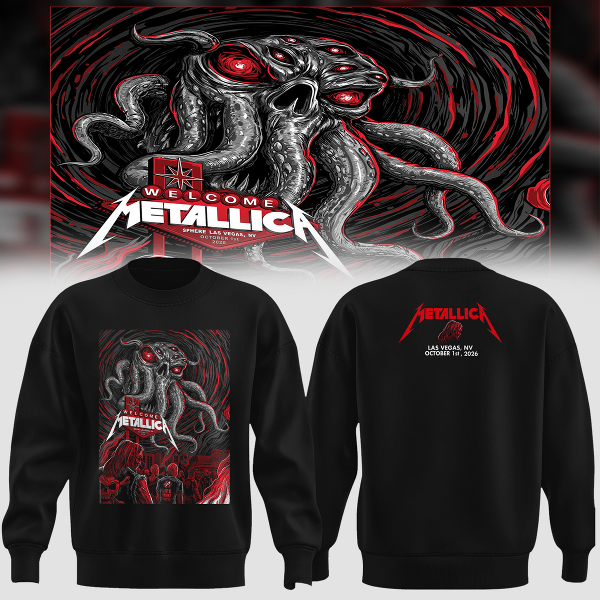 MTLC Life Burns Faster Las Vegas 2026 Night 1 Venue Poster Live At Sphere October 1 2026 Ktulu Art Unisex Sweater