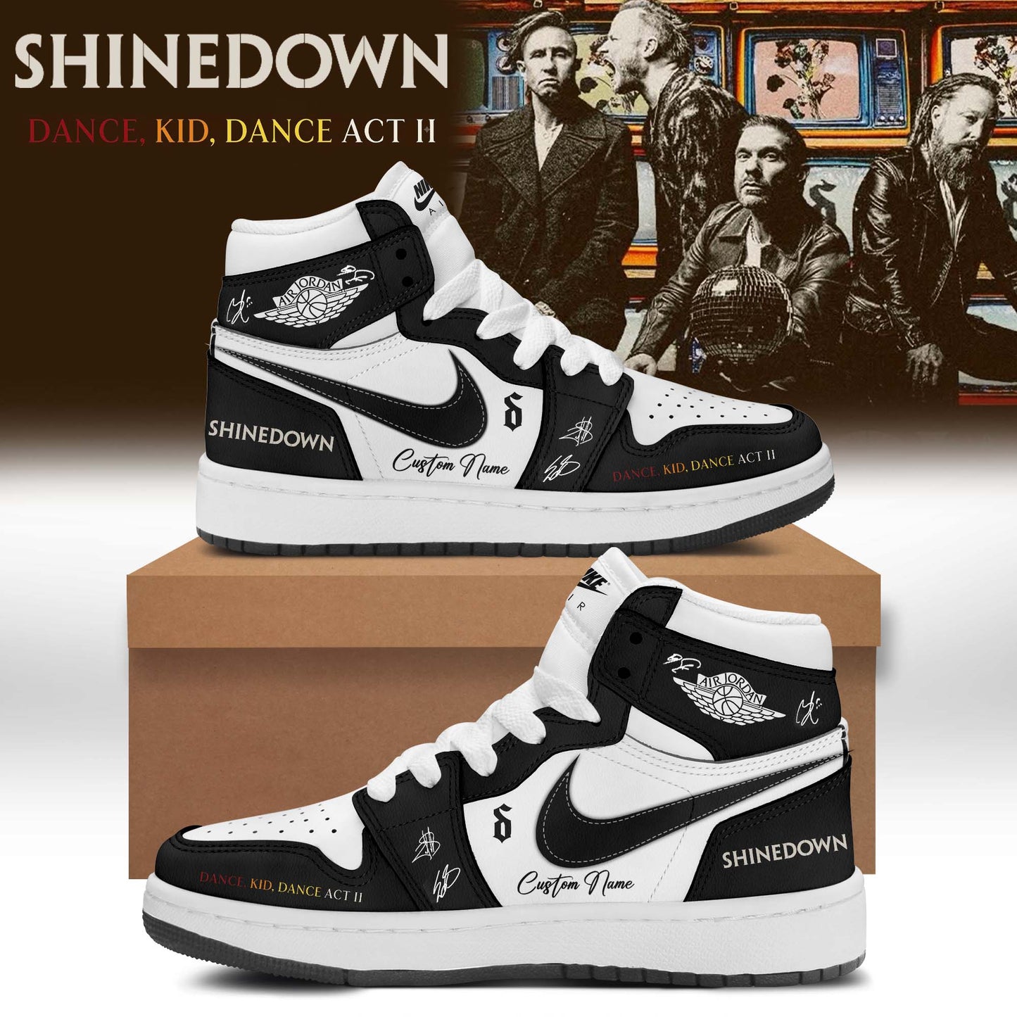 ,,SHINEDOWN “Dance Kid Dance Act II World Tour” 2026 Signed – Shoes 1-3