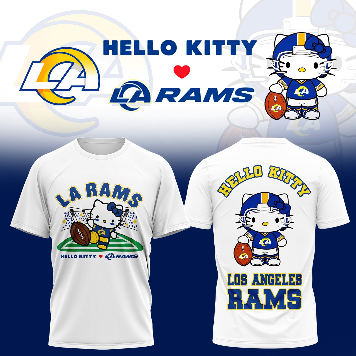 Hello Kitty ❤️ LA Rams – Cute Meets Game Day Style Tshirt