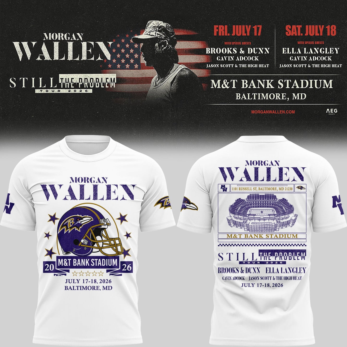 Exclusive Version Baltimore Ravens x Morgan Wallen White Tshirt 2026