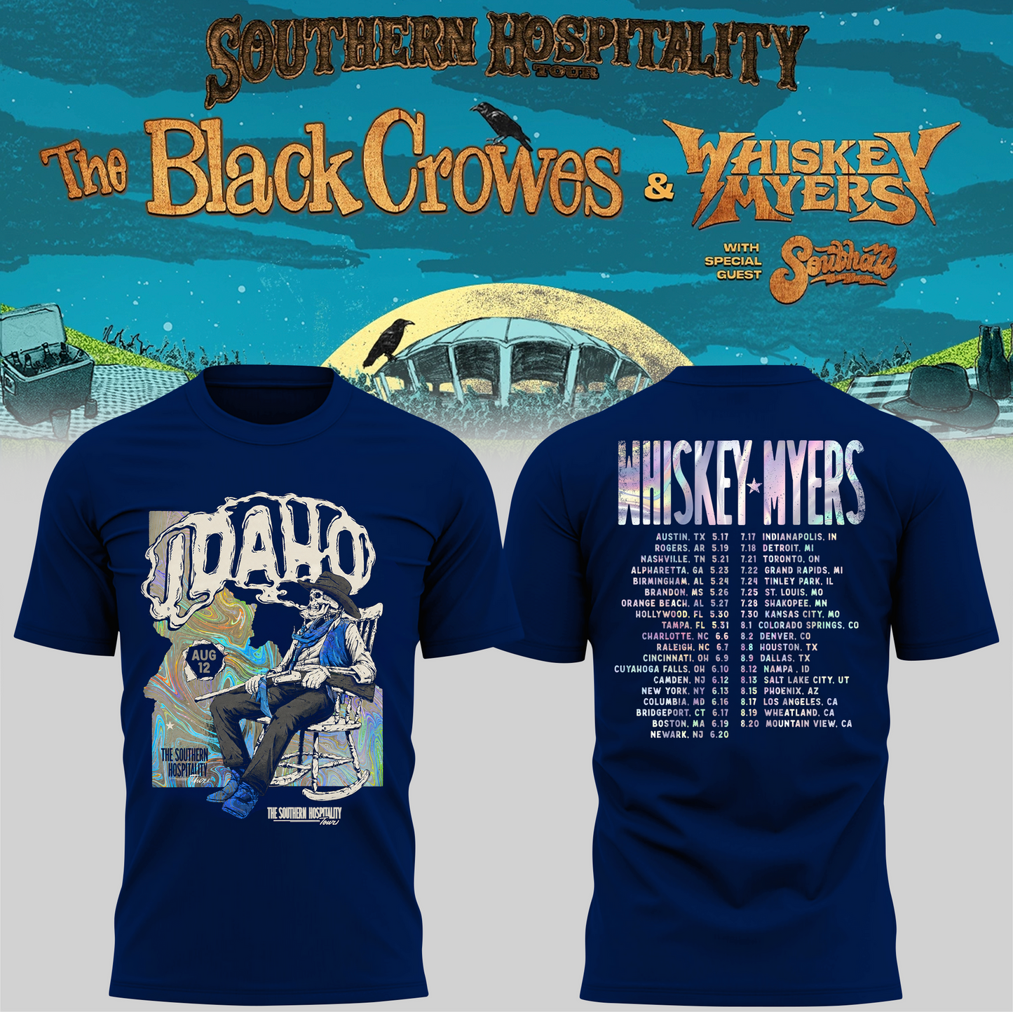 Limited Edition Whiskey Myers Southern Hospitality Tour In Nampa, Idaho T-Shirt