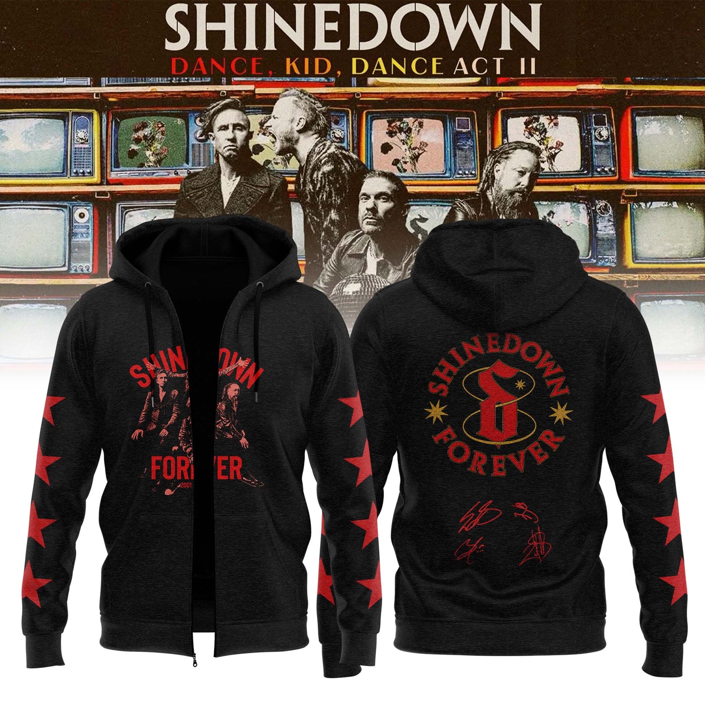 ,,.SHINEDOWN “Dance Kid Dance Act II World Tour” 2026 Signed – Zip Hoodie