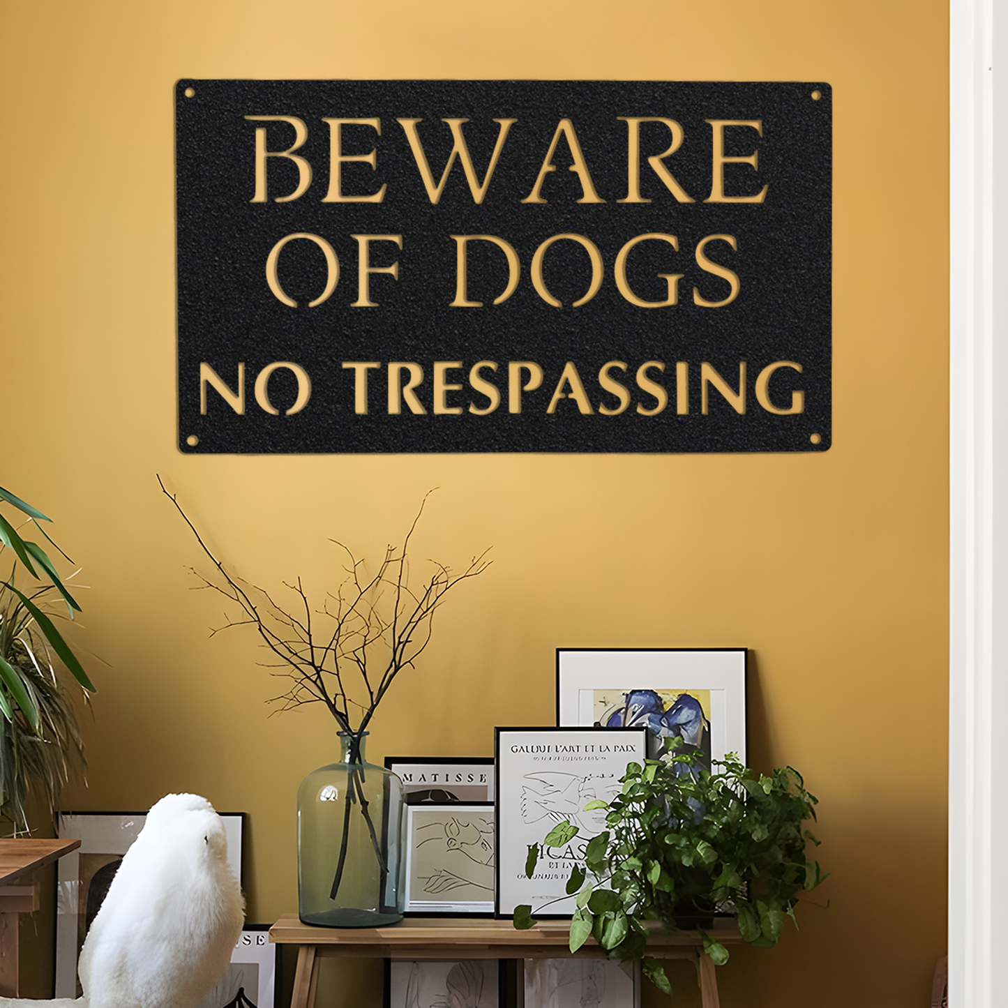 Beware Of Dogs No Trespassing Metal Sign, Customizable Metal Warning Sign