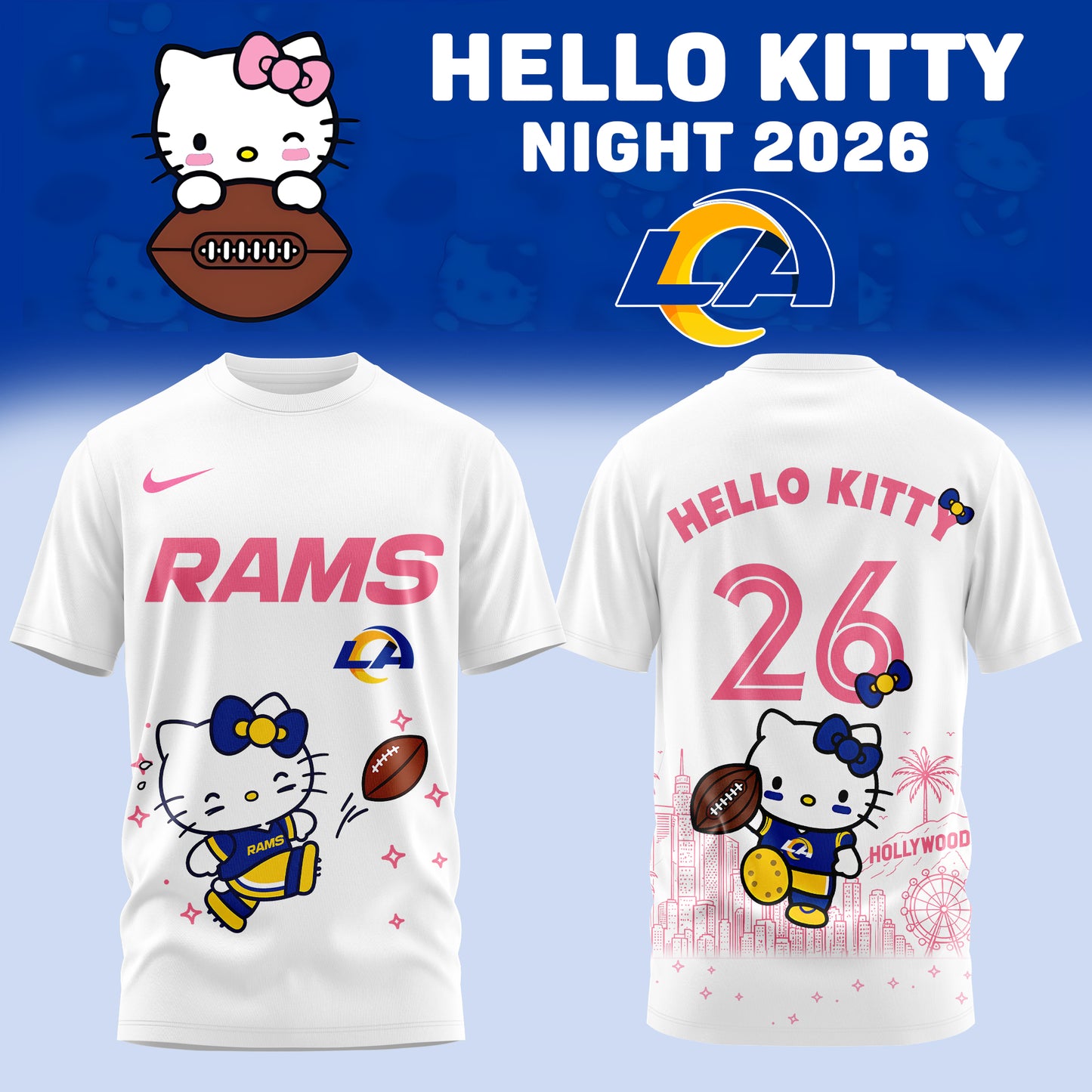 Hello Kitty ❤️ LA Rams – Cute Meets Game Day Style Tshirt