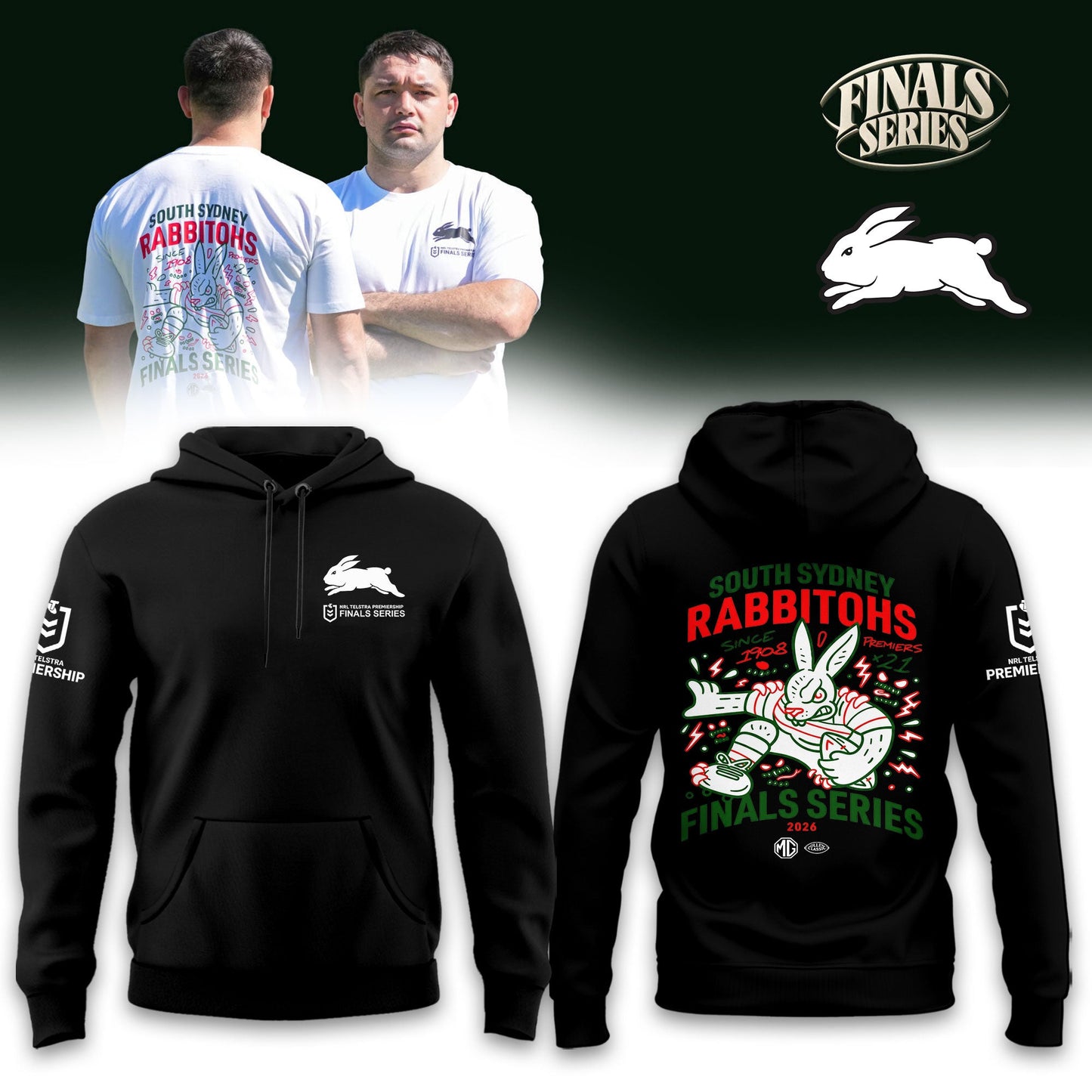 ….South Sydney Rabbitohs 2026 Final Series Limited White Hoodie
