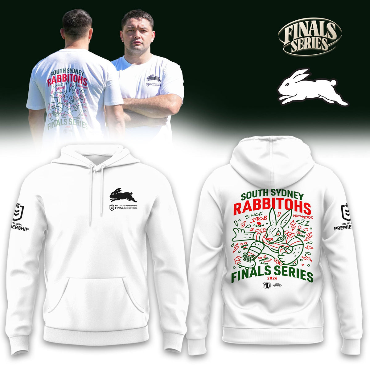 ….South Sydney Rabbitohs 2026 Final Series Limited White Hoodie