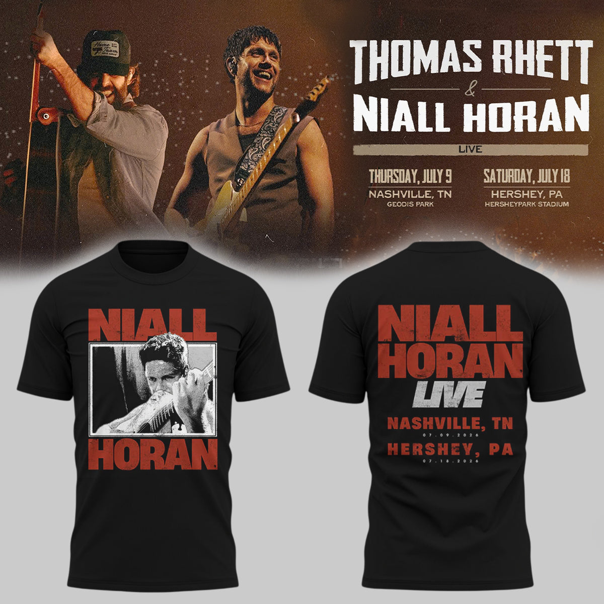 Limited Edition Thomas Rhett & Niall Horan “Soundtrack To Life Tour 2026” T-Shirts HP26072101T2