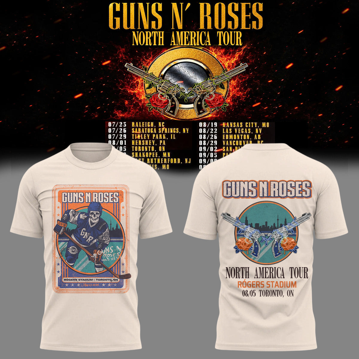 Limited Edition Guns N’ Roses “World Tour 2026” At Rogers Stadium T-Shirts