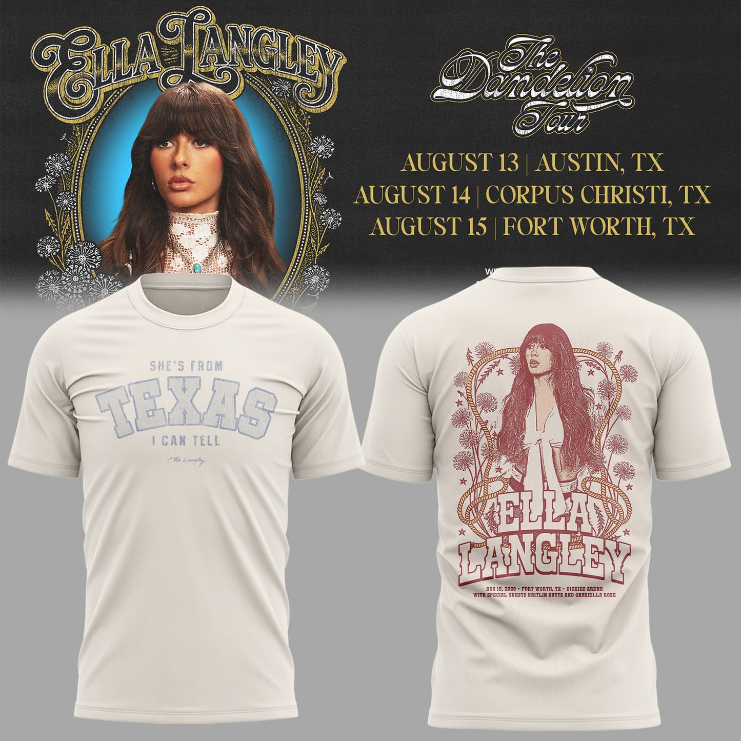 E.Langley “The Dandelion Tour” in Texas Shirt