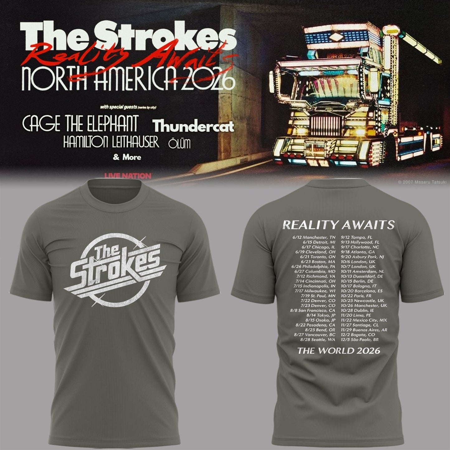 Limited Edition The Strokes Reality Awaits Tour 2026 TShirt