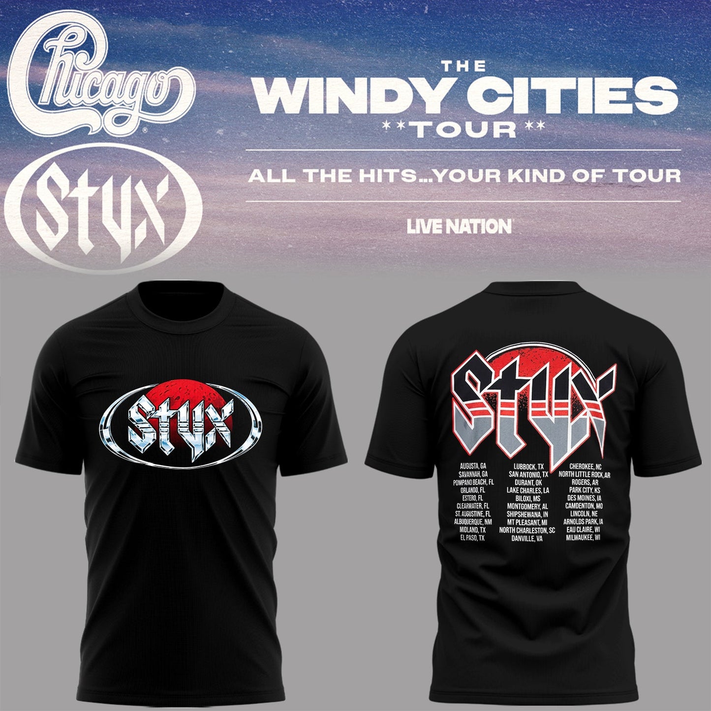 Limited Edition The Windy Cities Tour – All The Hits… Your Kind of Tour Shirt