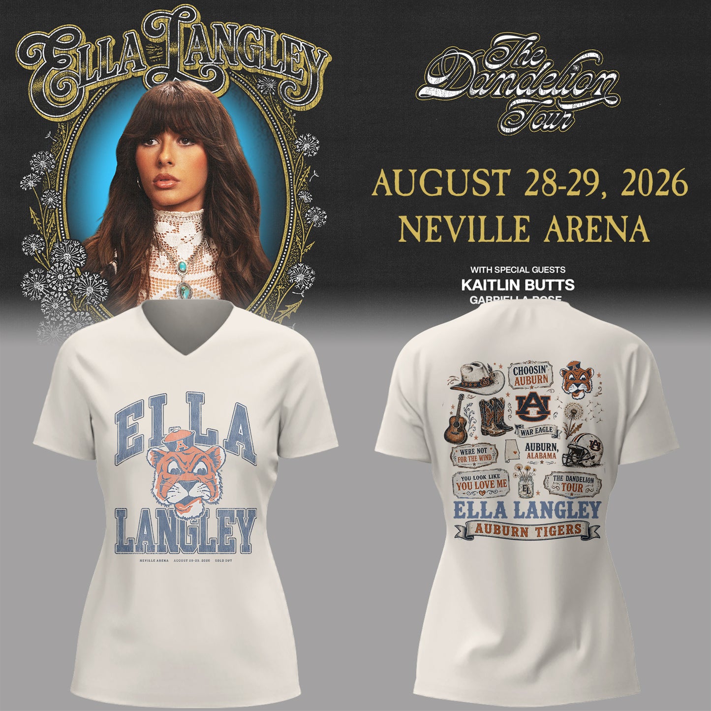E.Langley “The Dandelion Tour” in Auburn,AL V-neck TShirt