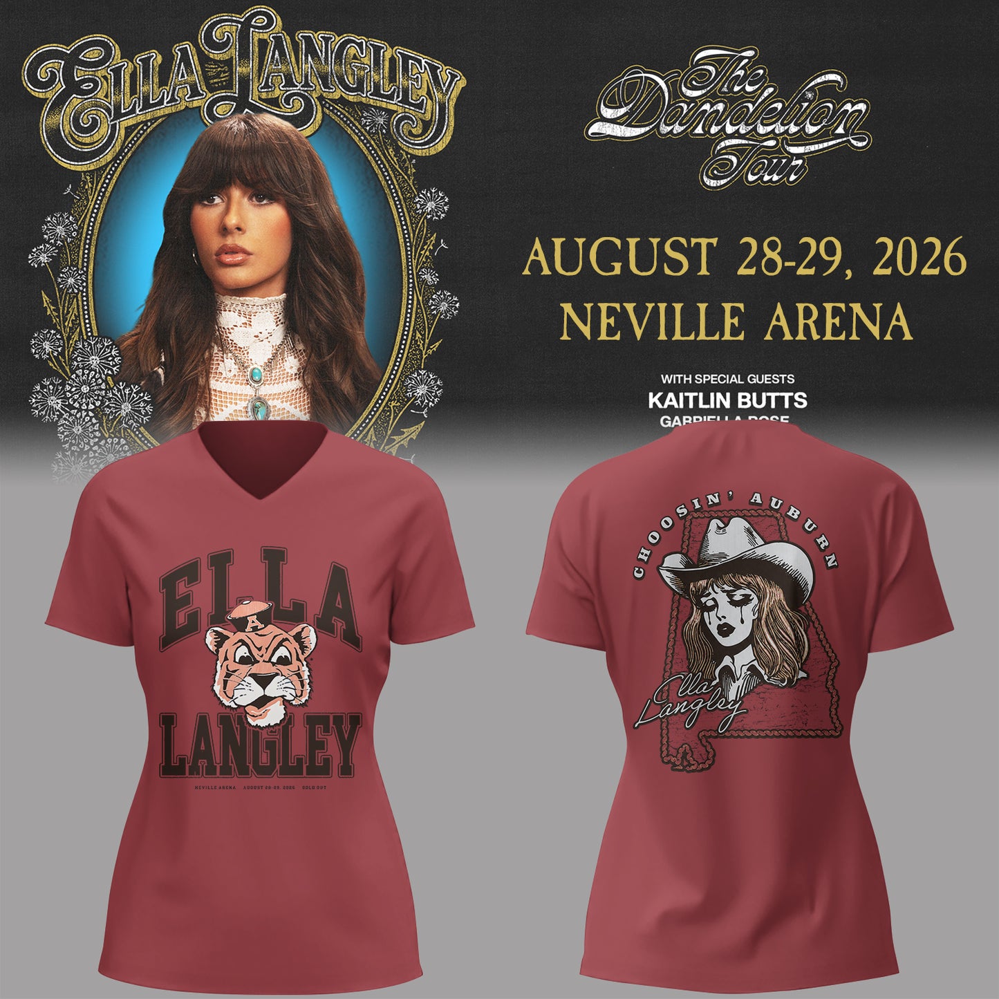 E.Langley “The Dandelion Tour” in Auburn,AL V-neck TShirt