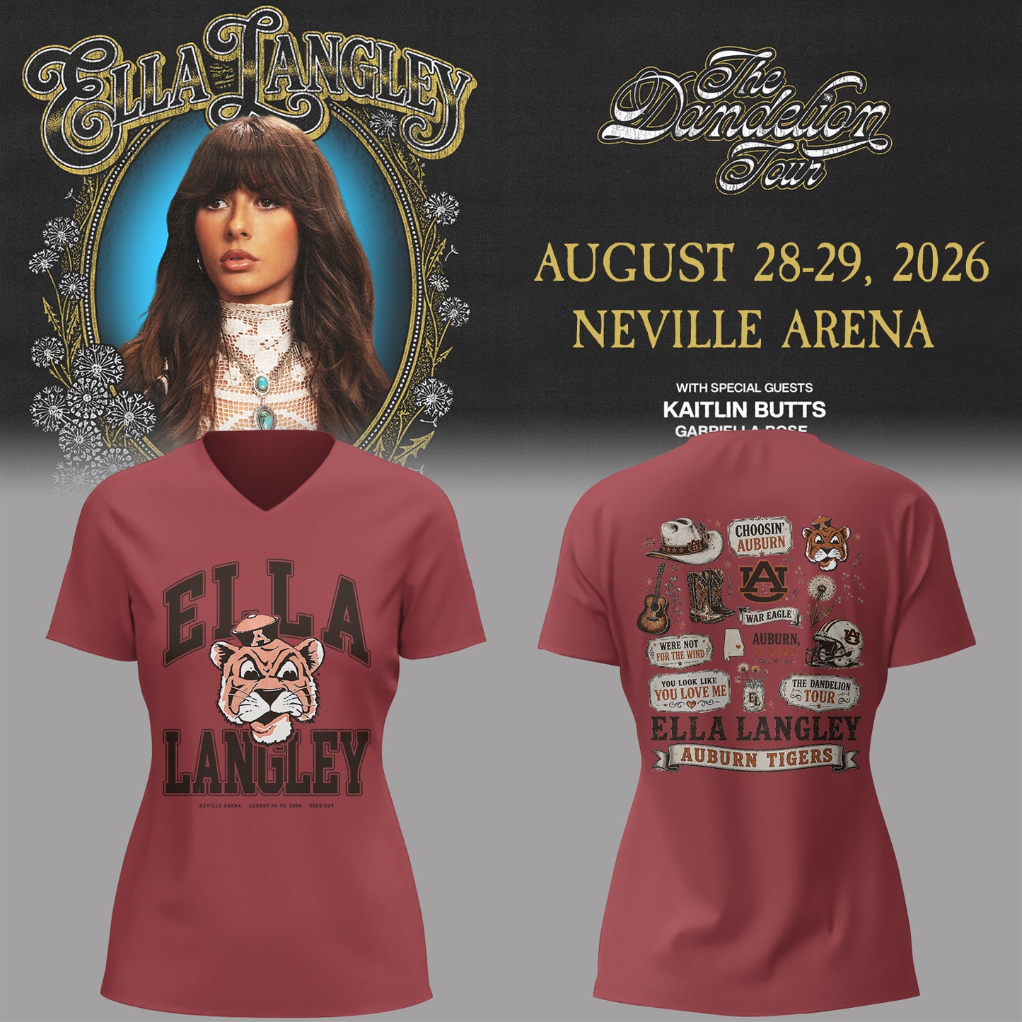 E.Langley “The Dandelion Tour” in Auburn,AL V-neck TShirt