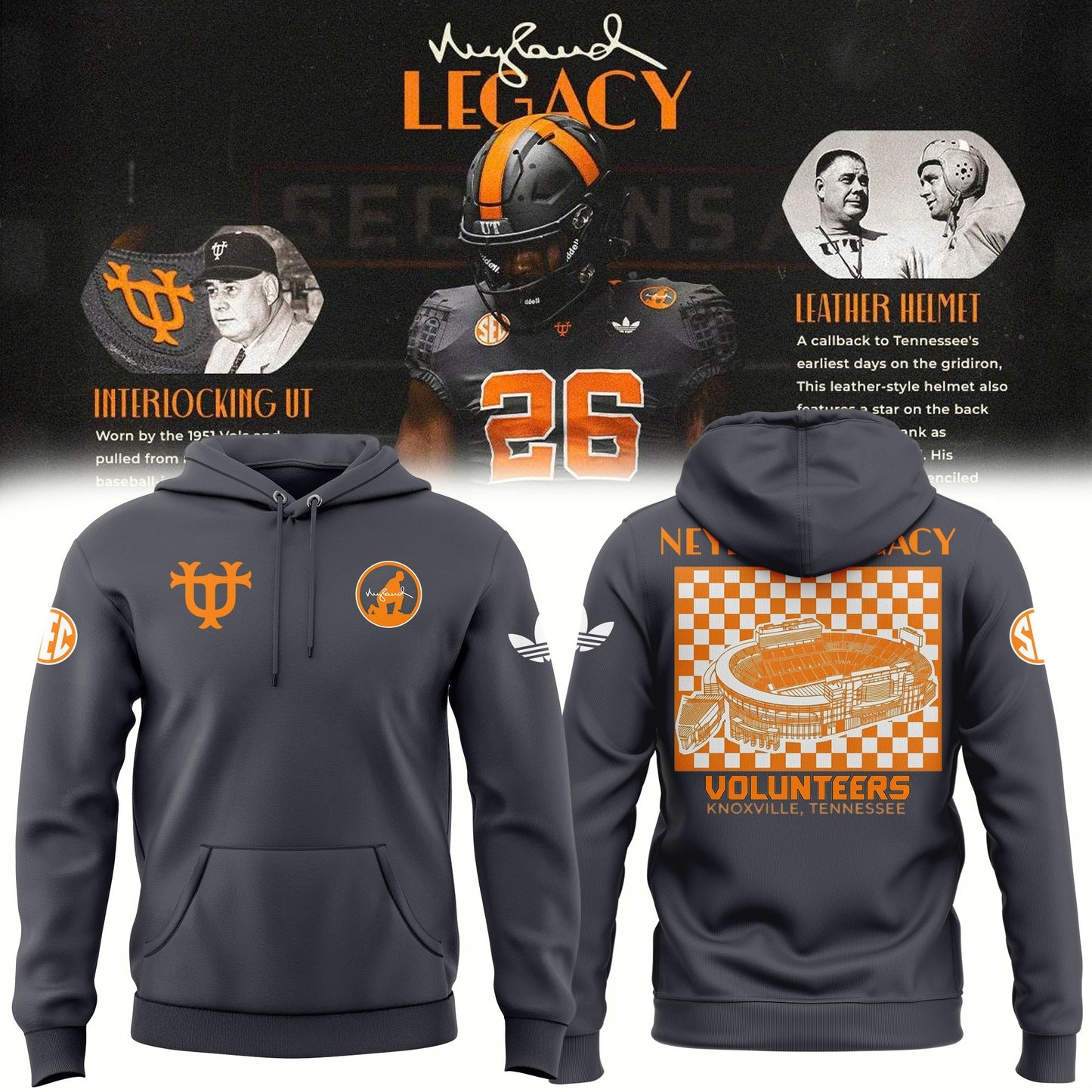 Unisex Adidas Charcoal Tennessee Football Neyland Legacy Hoodie