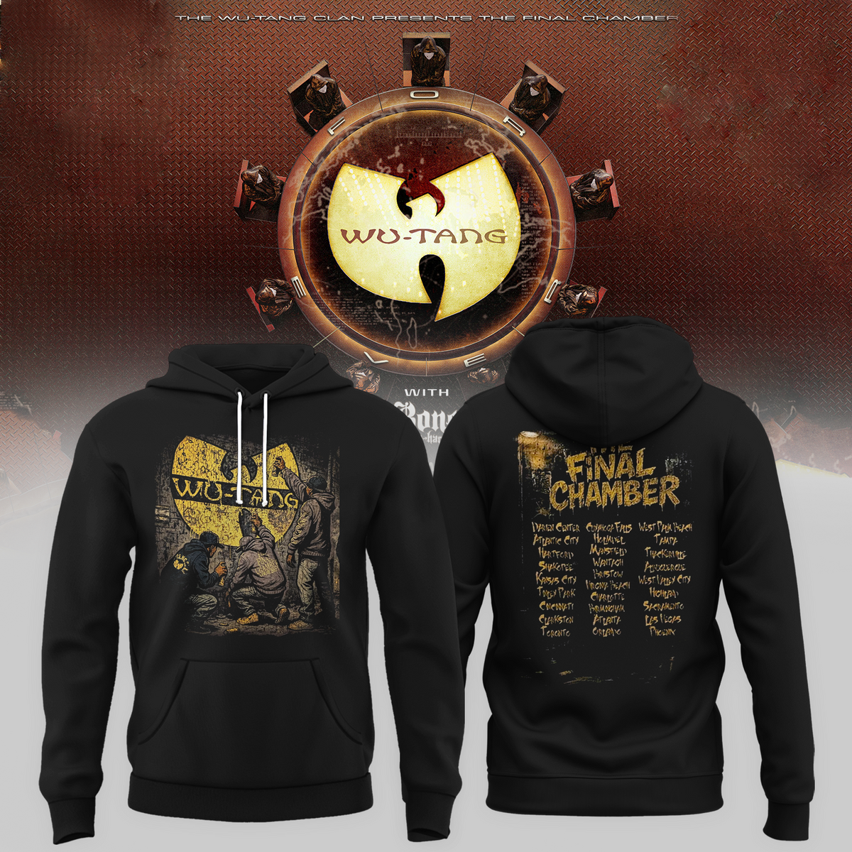 Wu-Tang Clan The Final Chamber Tour 2026 North America Merch Wall Spray Hoodie