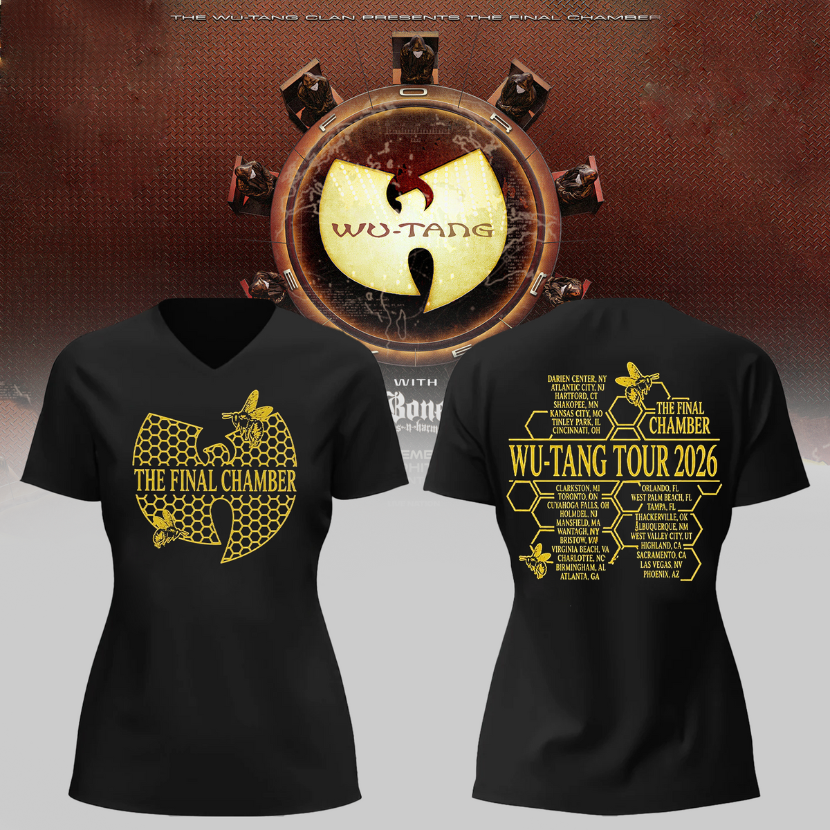 Wu-Tang Clan The Final Chamber Tour 2026 North America Merch Bee Comb V-neck