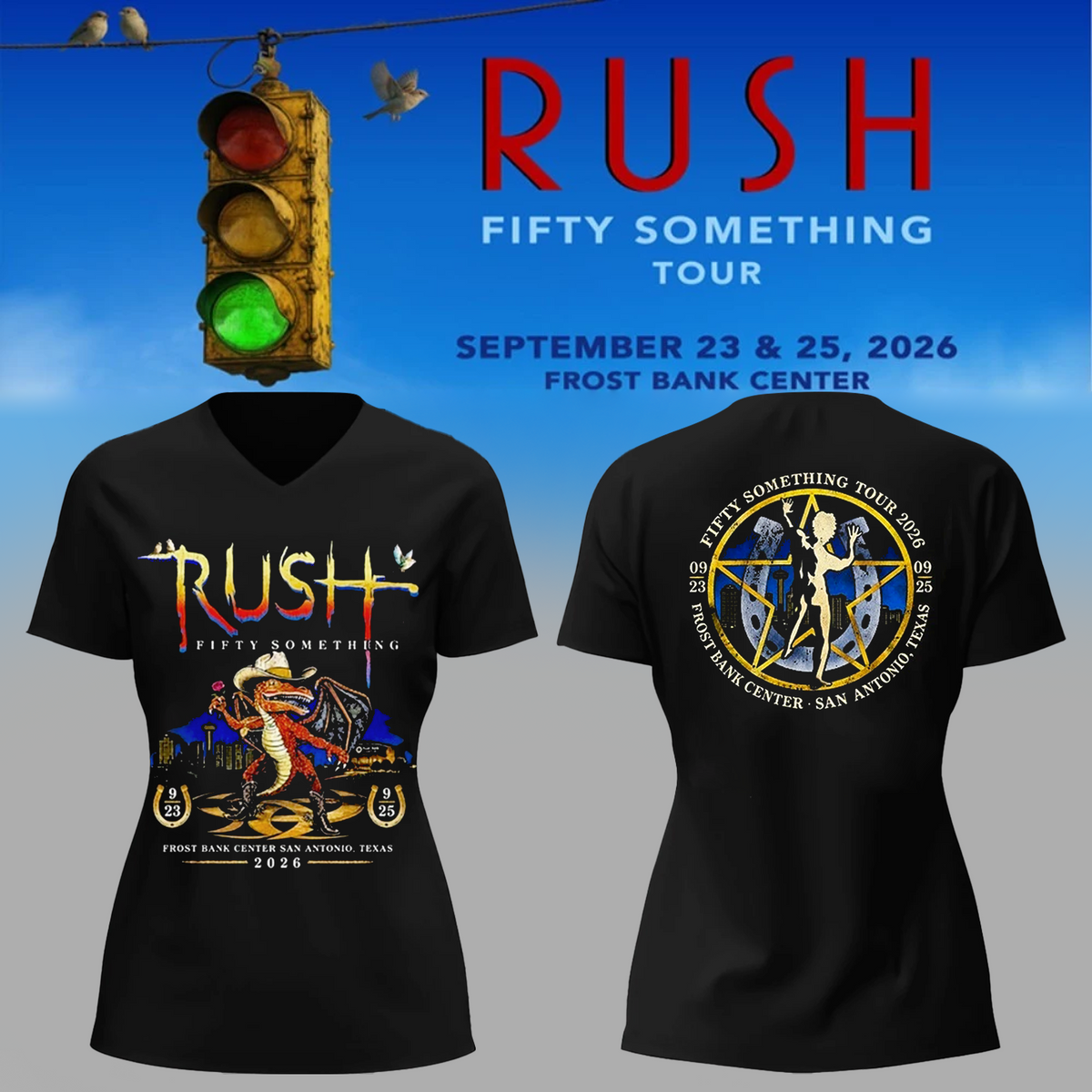 RUSH San Antonio Texas 2026 Fifty Something Tour V-Neck