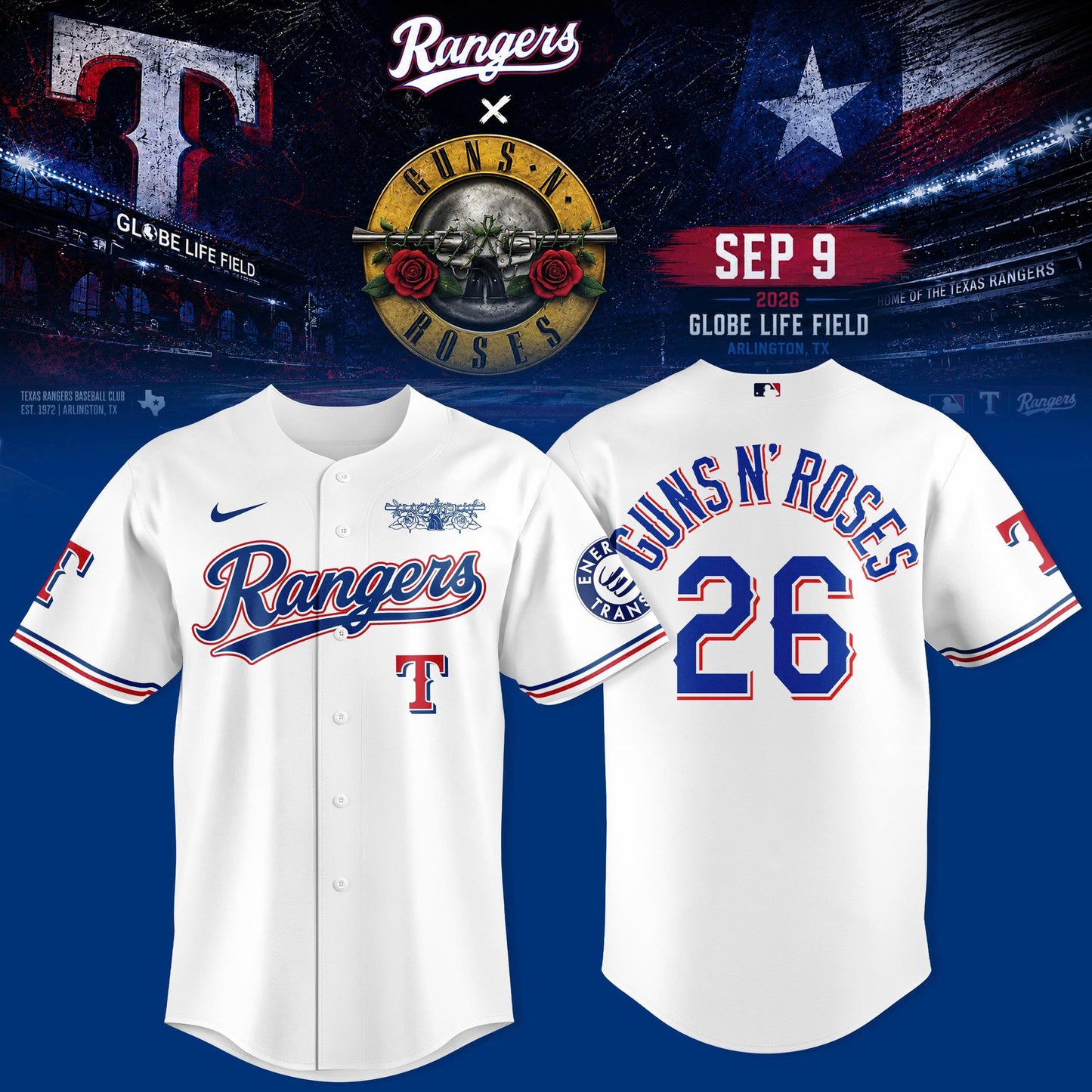 _Tx Rngrs x Gns N Rss Globe Life Field 3D All-Over Print Baseball Jersey V2
