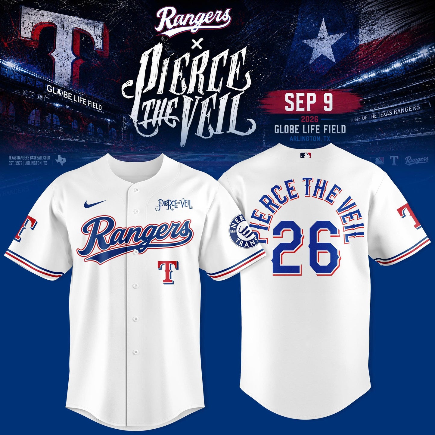 _ Texas Ranger x Pierce The Veil Globe Life Field 3D All-Over Print Baseball Jersey V1