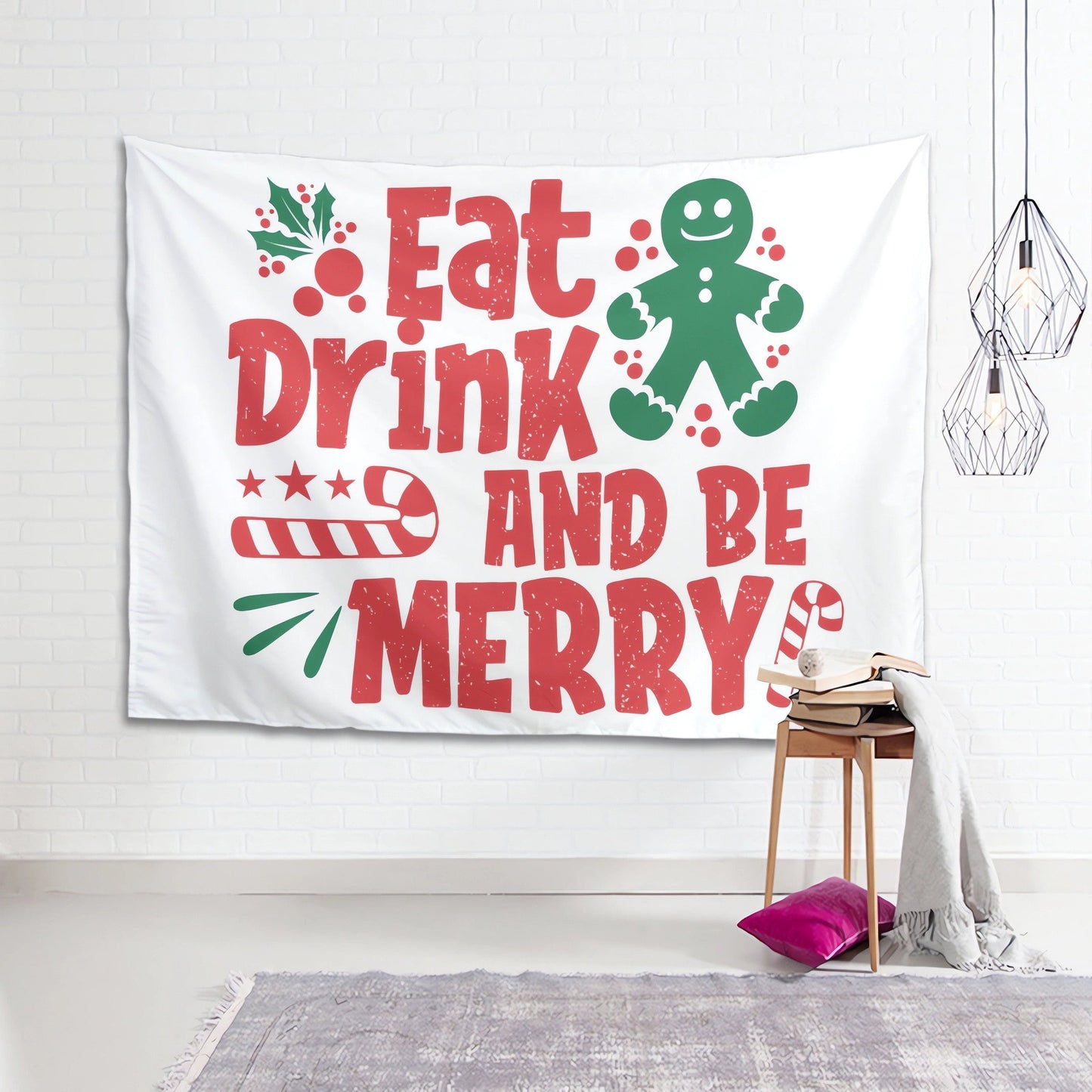 Custom Christmas Tapestry, Welcome To Our Winter Wonder Land, Eat Drink And Be Merry, Winter Is Bright, Your Custom Photo