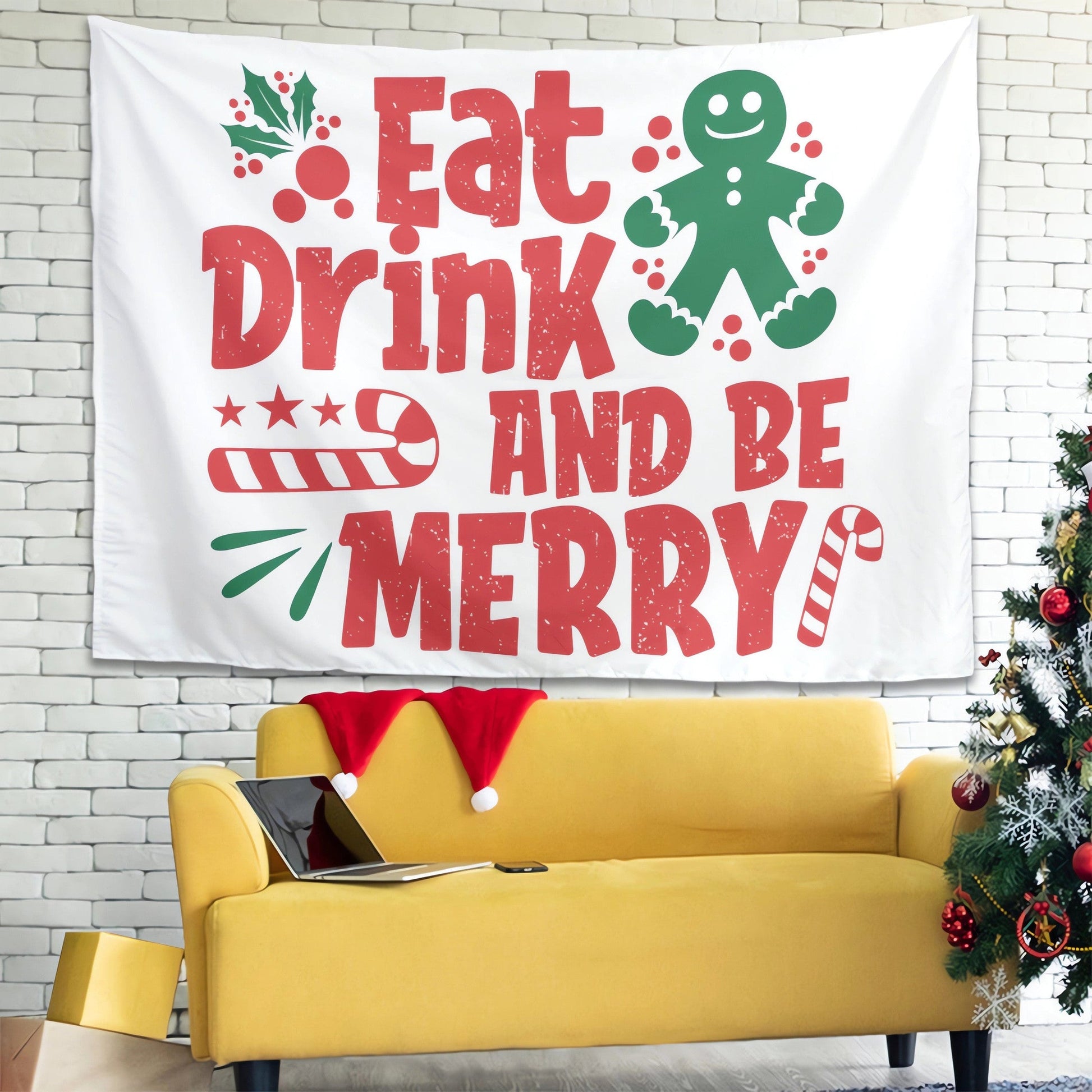 Custom Christmas Tapestry, Welcome To Our Winter Wonder Land, Eat Drink And Be Merry, Winter Is Bright, Your Custom Photo