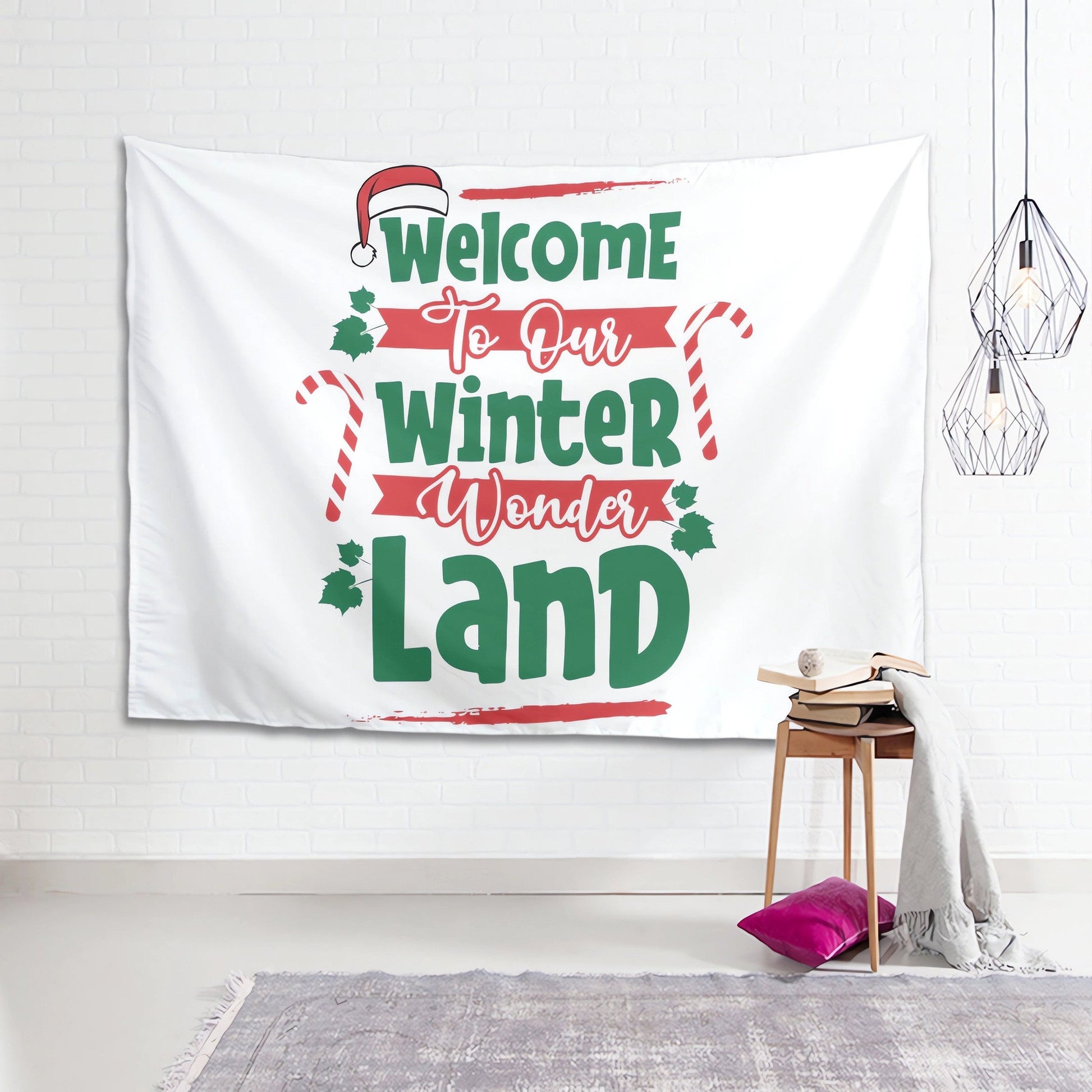 Custom Christmas Tapestry, Welcome To Our Winter Wonder Land, Eat Drink And Be Merry, Winter Is Bright, Your Custom Photo